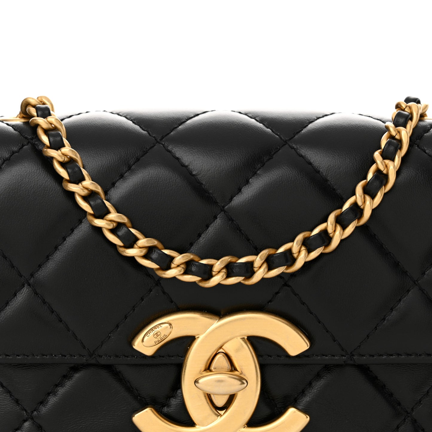 Shiny Lambskin Quilted Mini Maxi CC Flap Black