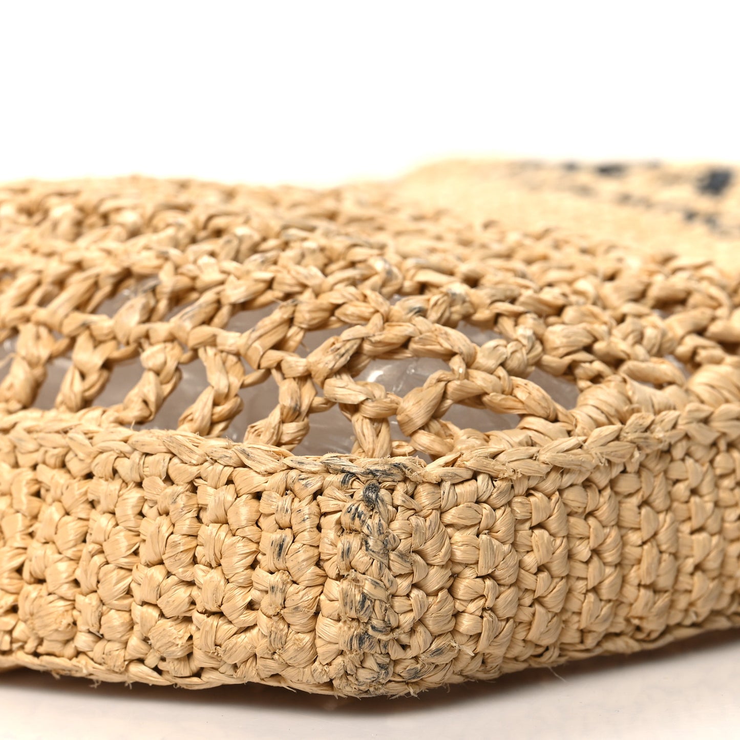 Yarn Raffia Effect Crochet Logo Embroidered Tote Bag Naturale