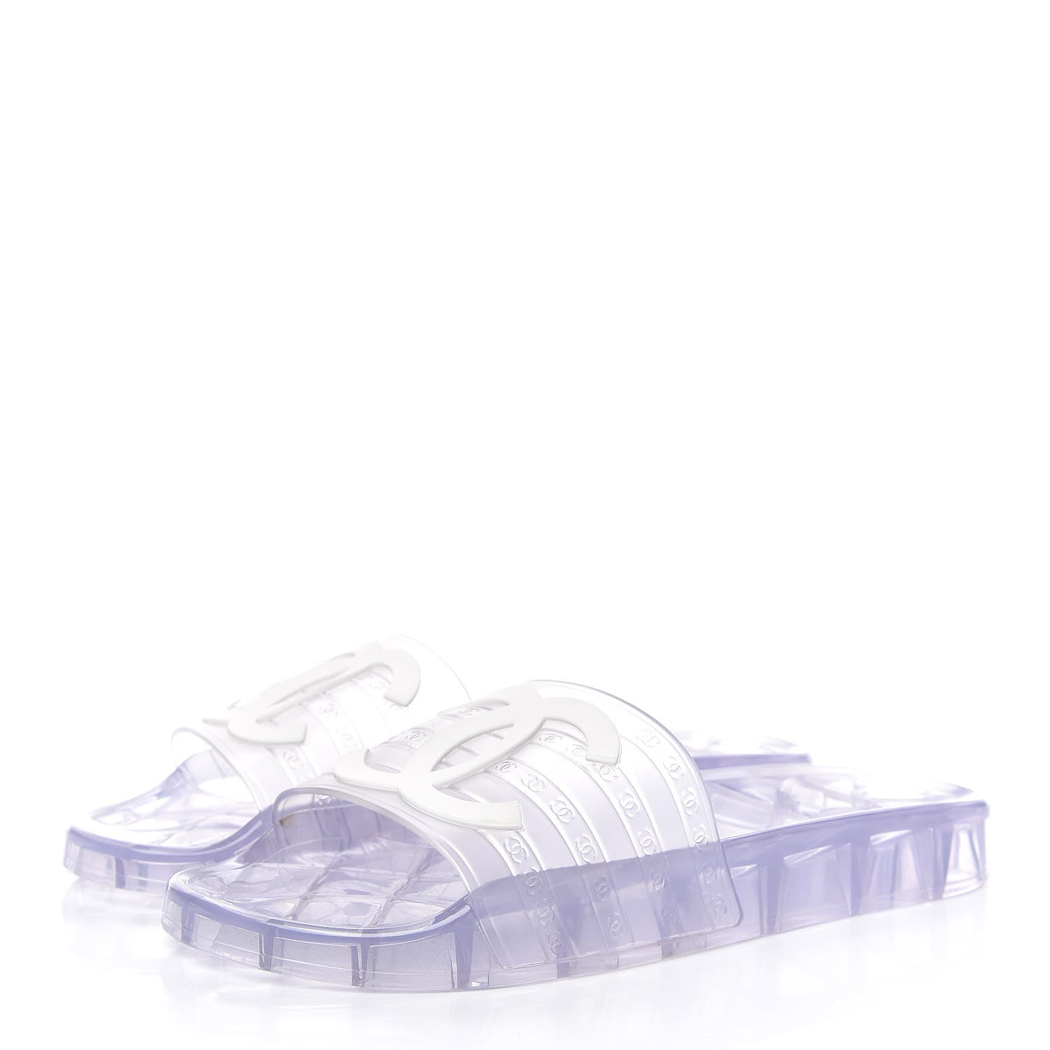 Chanel PVC Transparent CC Flat Slide Sandals 40 White 3 of 9