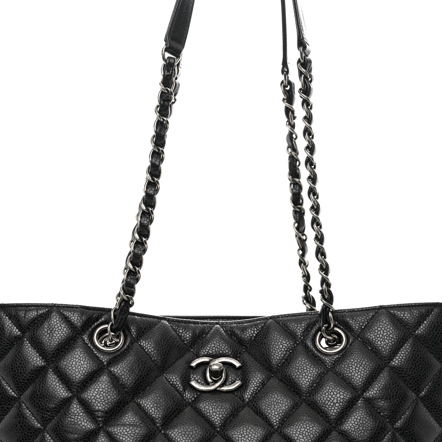 Caviar Quilted Large Shopping Tote Black