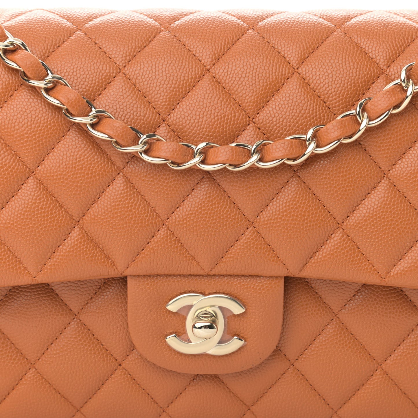Caviar Quilted Medium Double Flap Light Brown