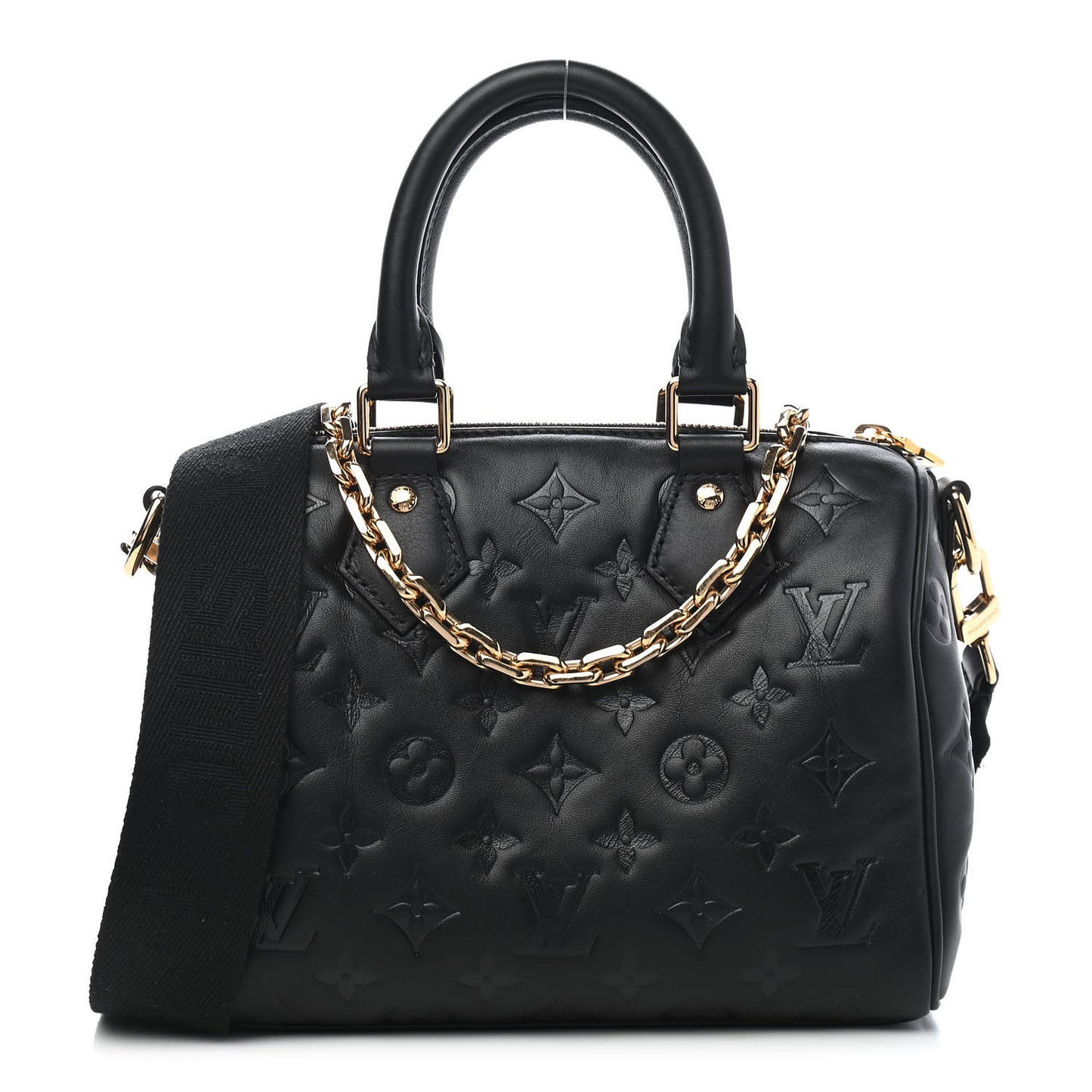 Lambskin Embossed Monogram Speedy 22 Bandouliere Black