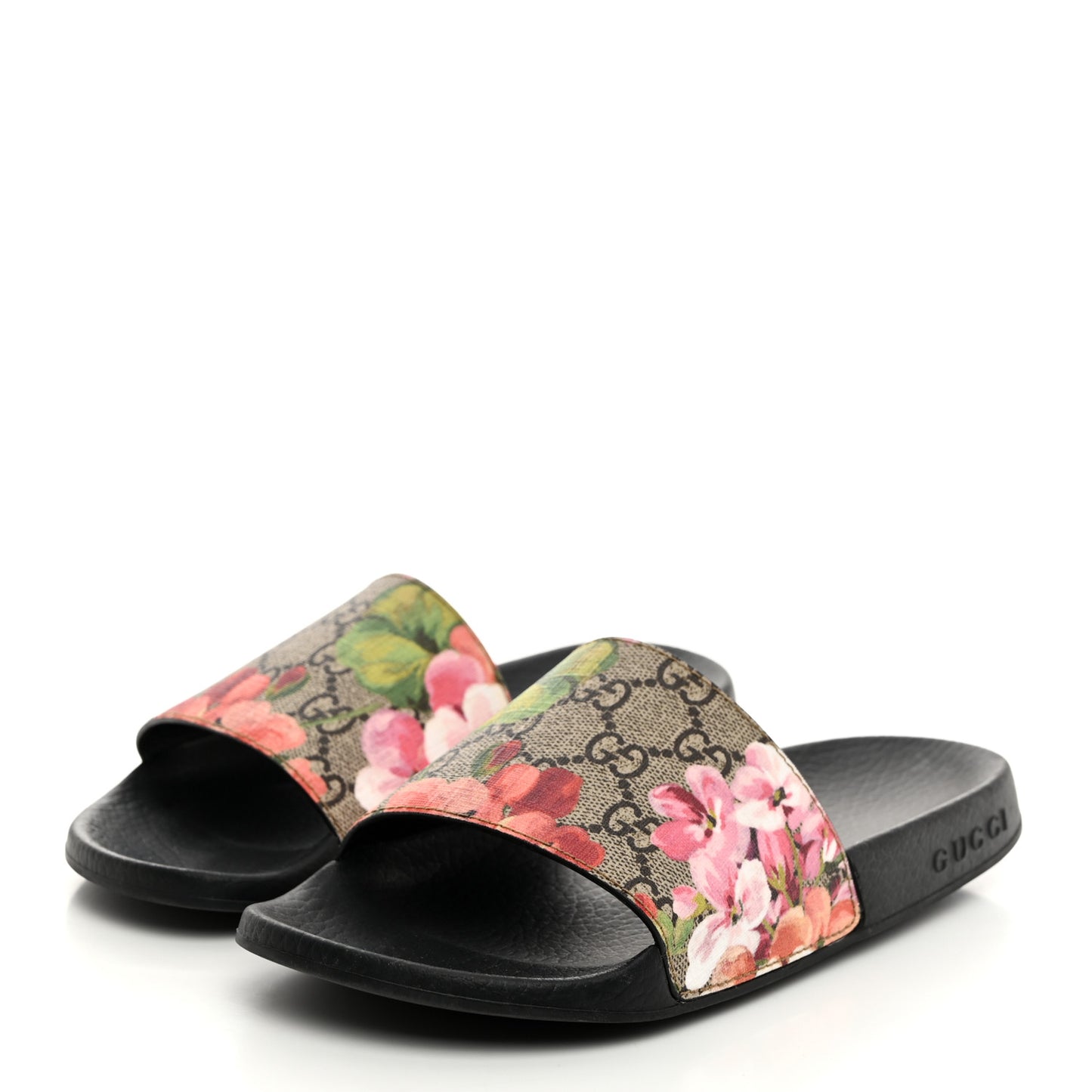 GG Supreme Monogram Blooms Slide Sandals 36 Beige Multicolor