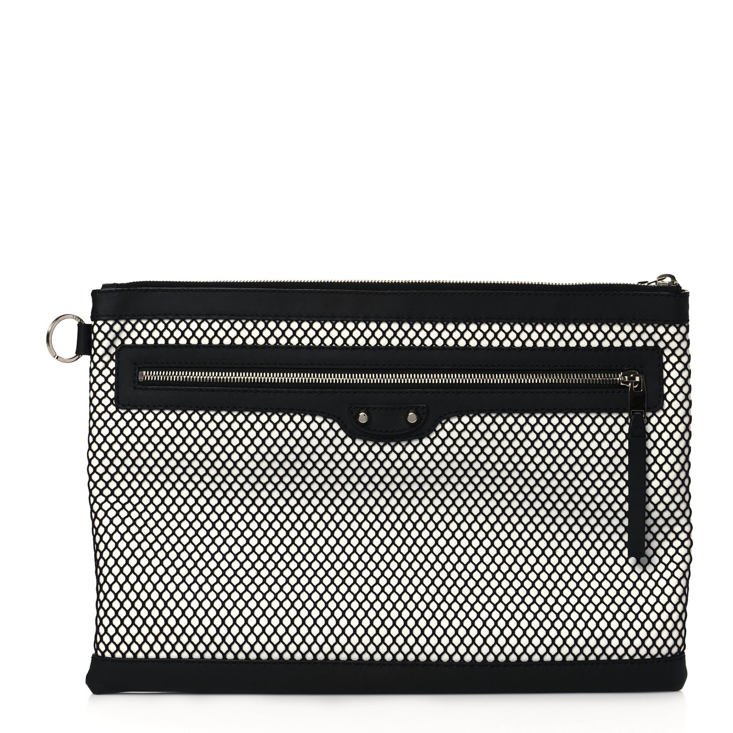 Nylon Mesh Lambskin Classic Silver Hardware Large Clip White Black