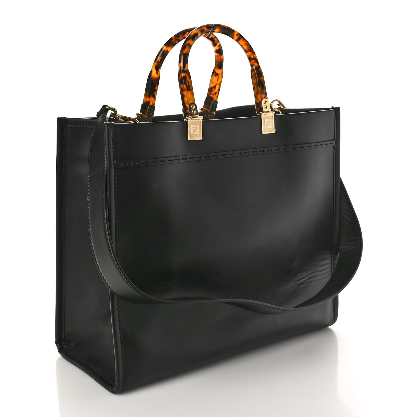 Vitello King Plexiglass Medium Fendi Sunshine Shopper Tote Black
