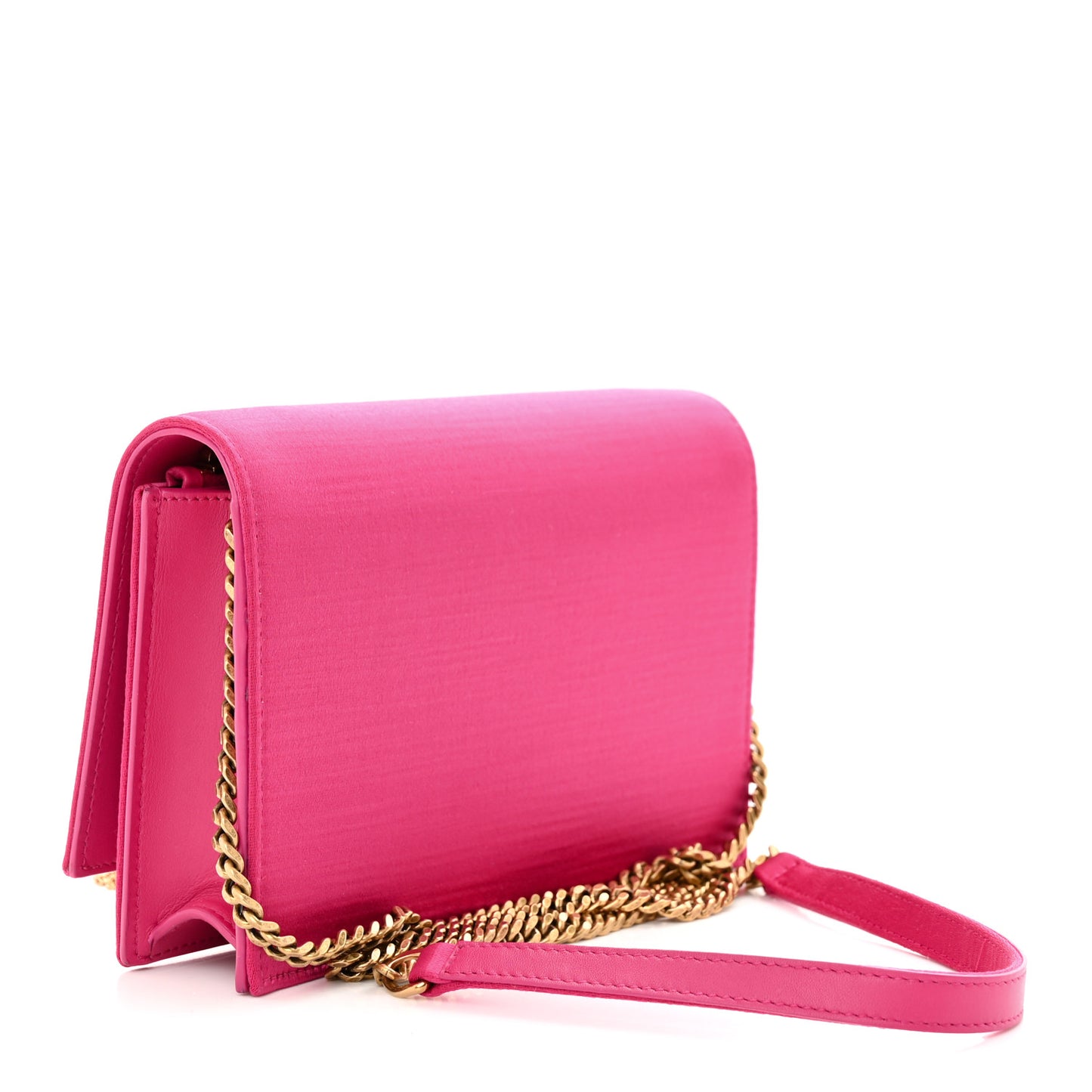 Satin Woven Monogram Kate Tassel Chain Wallet Guava Pink