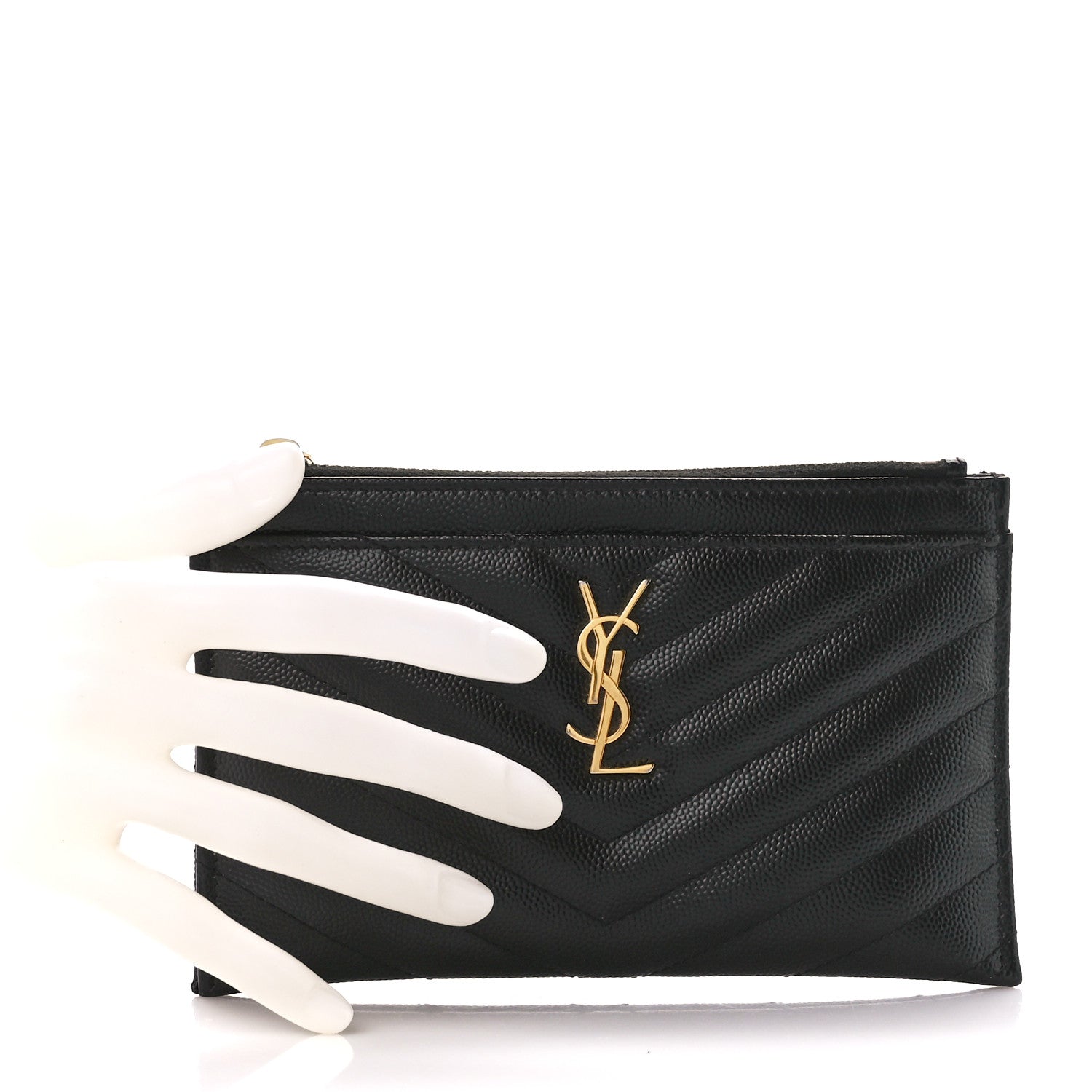 Saint Laurent Grain De Poudre Chevron Monogram Bill Pouch Black 2 of 12