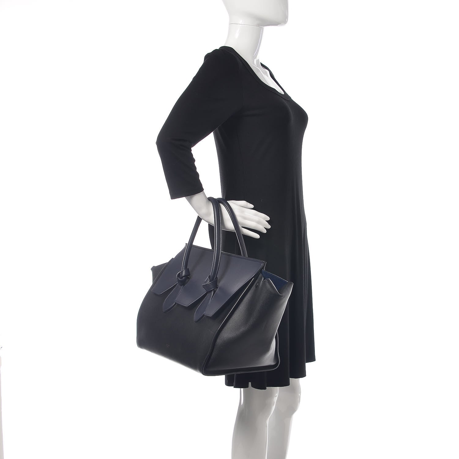 Celine Smooth Calfskin Large Bi-Color Tie Knot Tote Black Navy 2 of 20