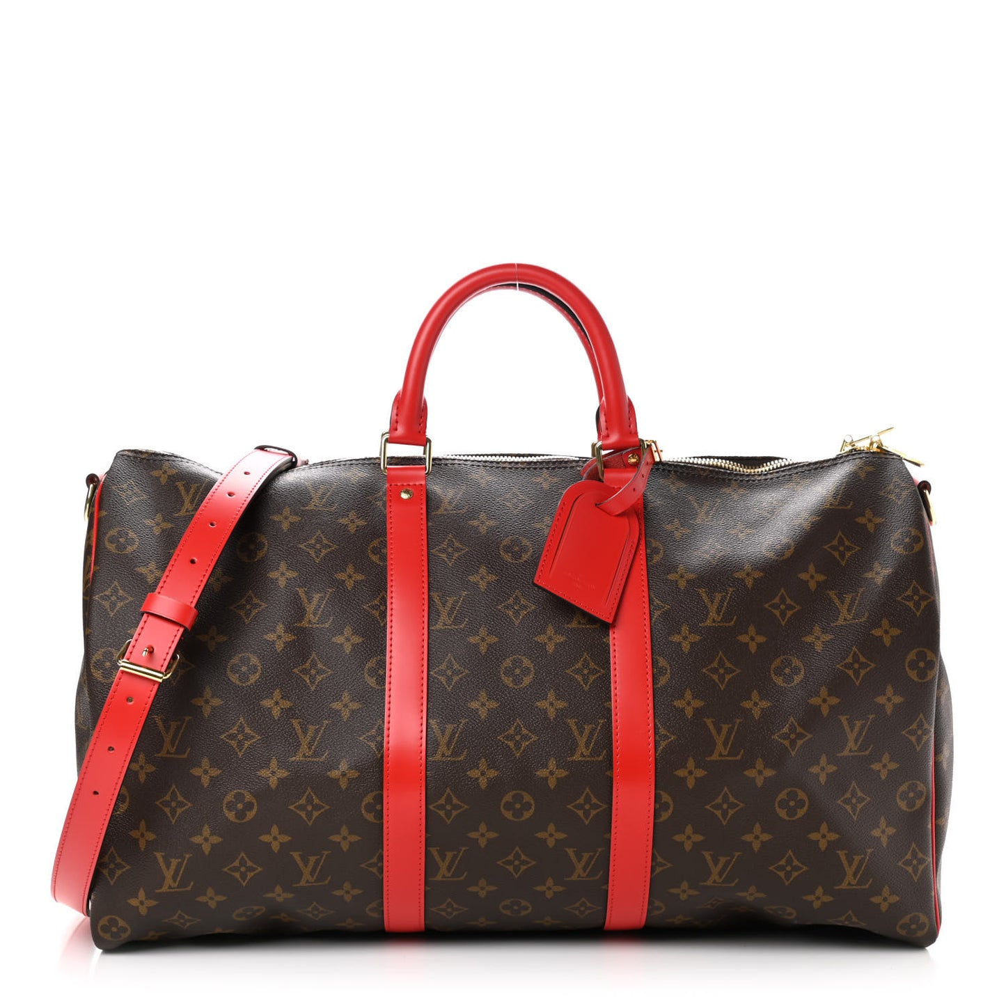 Calfskin Monogram Keepall Bandouliere 50 Coquelicot