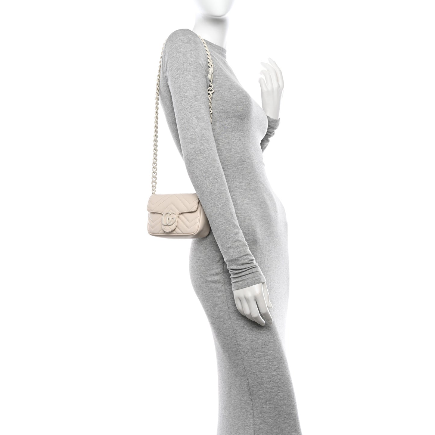 Calfskin Matelasse Monochrome GG Marmont Chain Belt Bag Mystic White