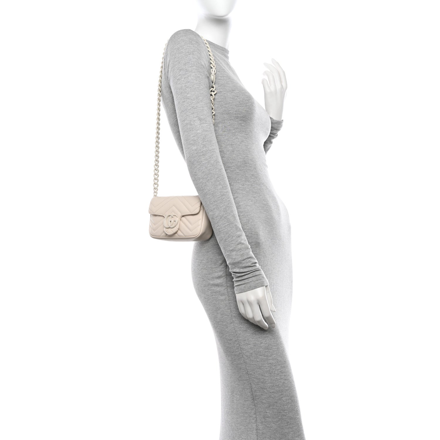 Gucci Calfskin Matelasse Monochrome GG Marmont Chain Belt Bag Mystic White 2 of 11