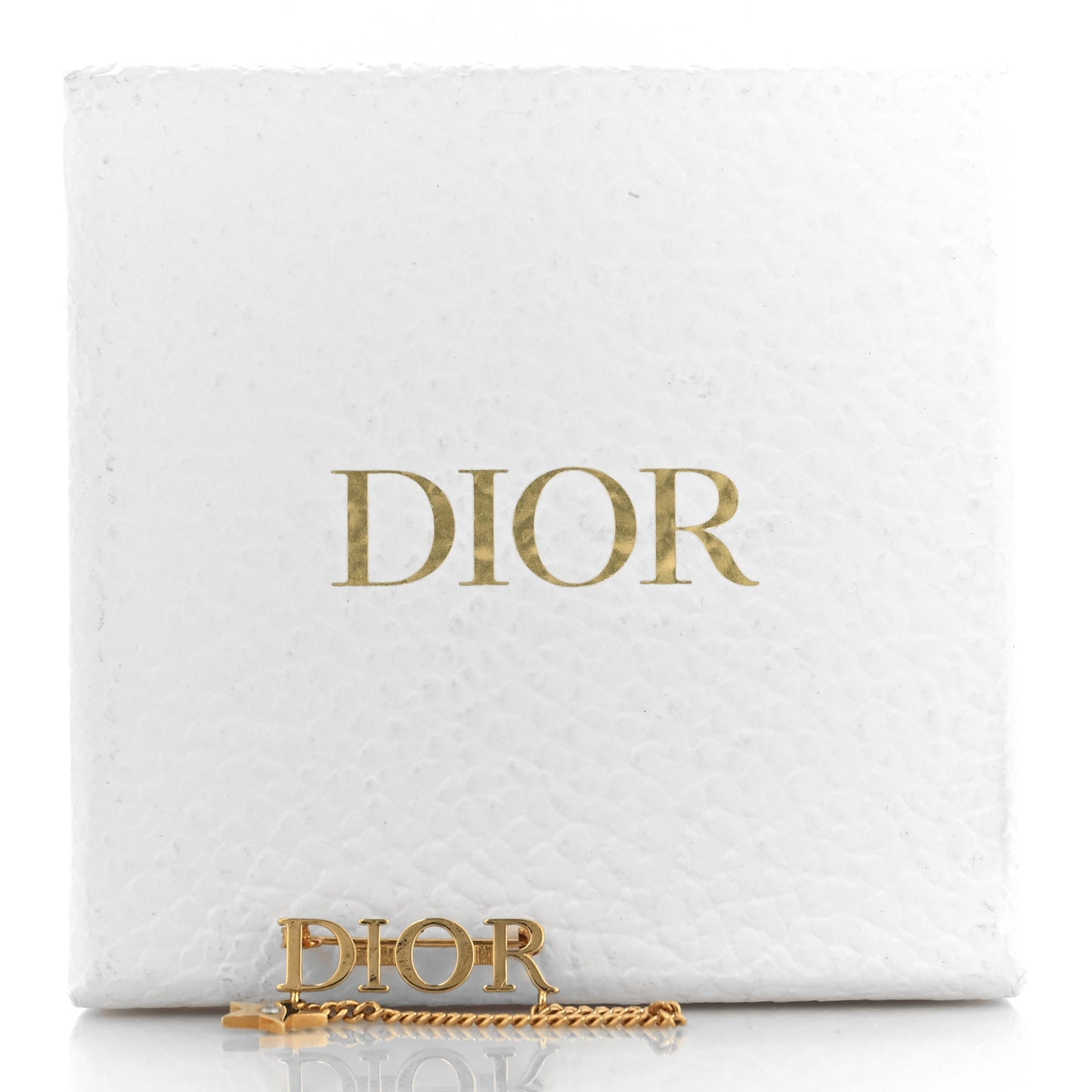 Metal Crystal Logo Dio(r)evolution Chain Brooch Gold