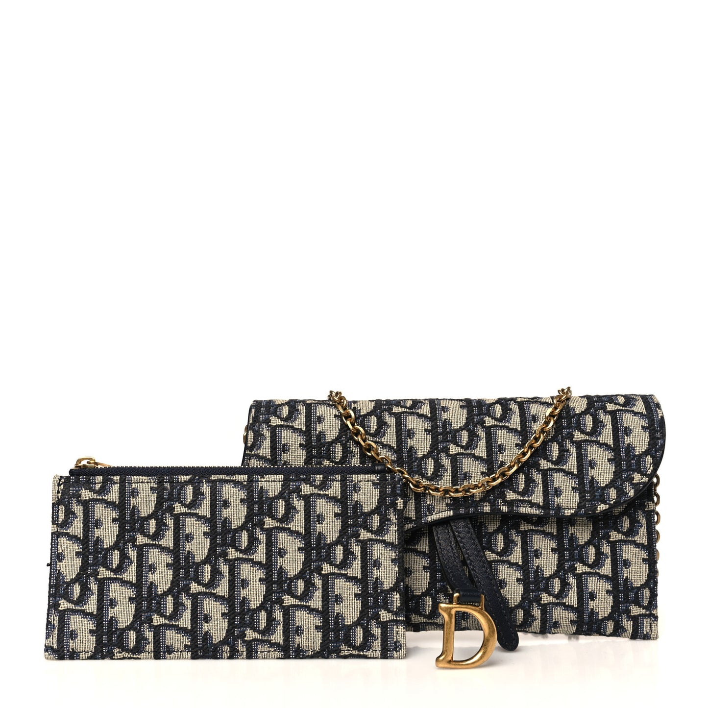 Oblique Saddle Chain Long Wallet Blue