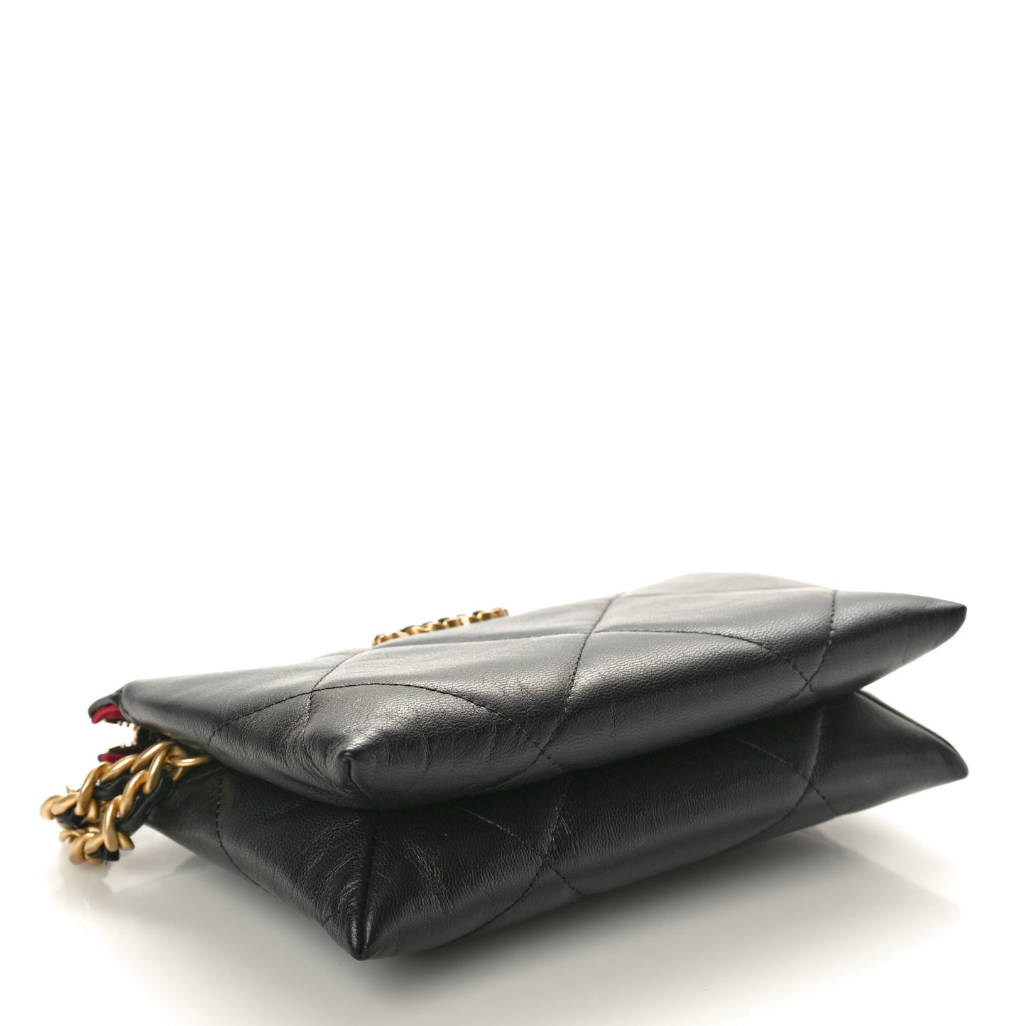 Shiny Goatskin Quilted Small Chanel 19 Pouch With Handle Black