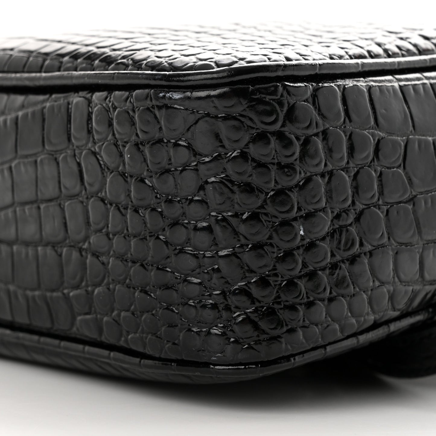 Patent Calfskin Crocodile Embossed Monogram Lou Camera Bag Black