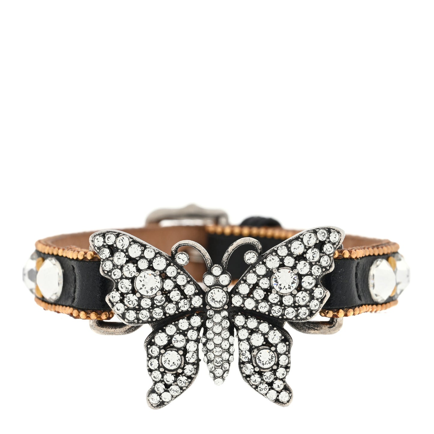 Calfskin Crystal Butterfly Bracelet Black