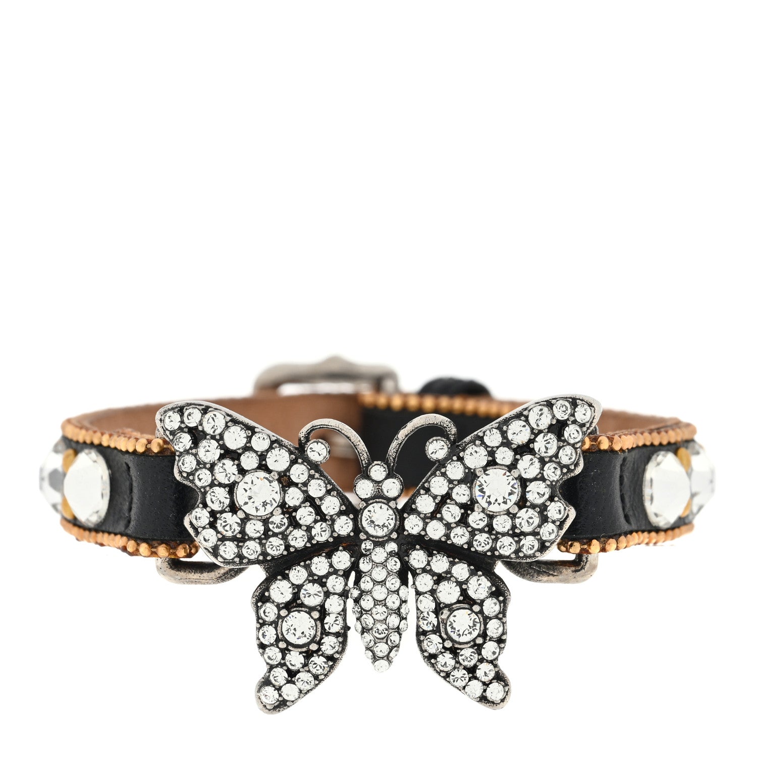 Gucci Calfskin Crystal Butterfly Bracelet Black 1 of 3