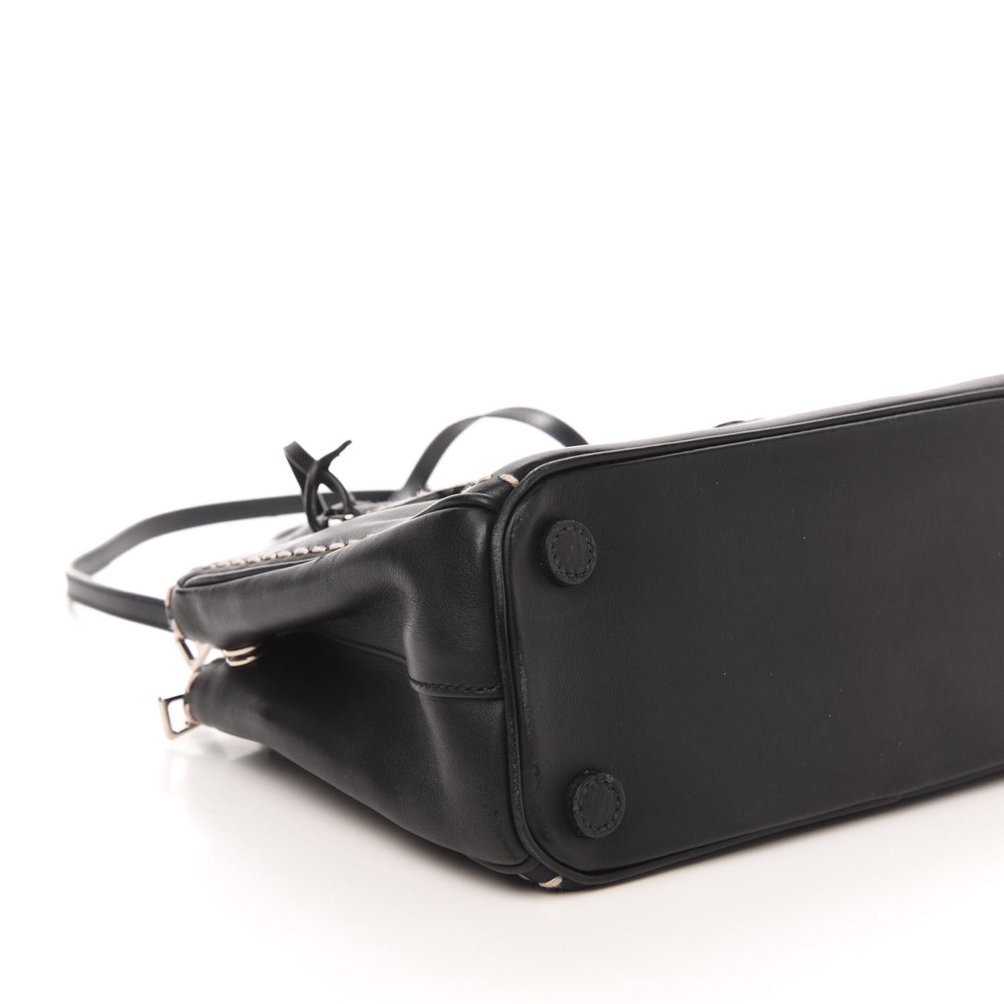 City Calf Mini Hand Stitched Galleria Double Zip Tote Black
