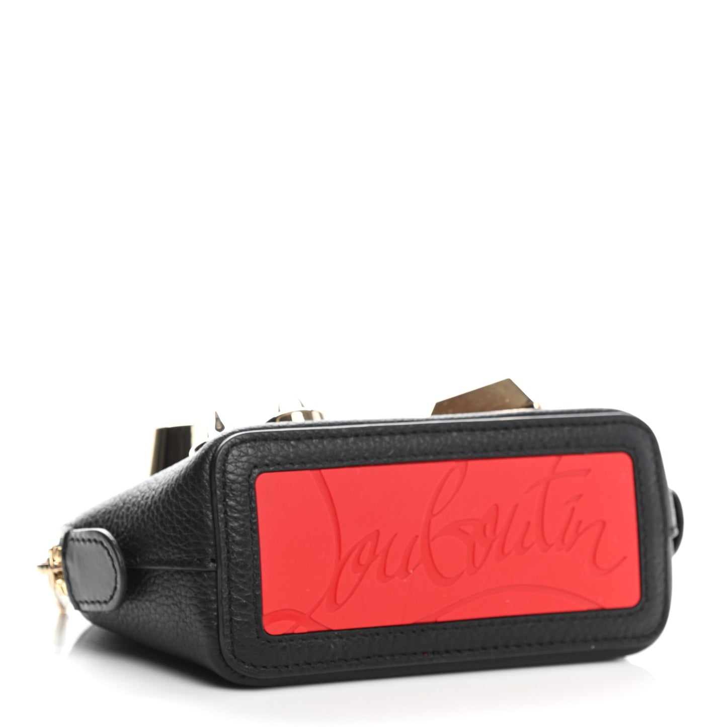 Grained Calfskin Carasky Studded Cosmetic Pouch Black Gold