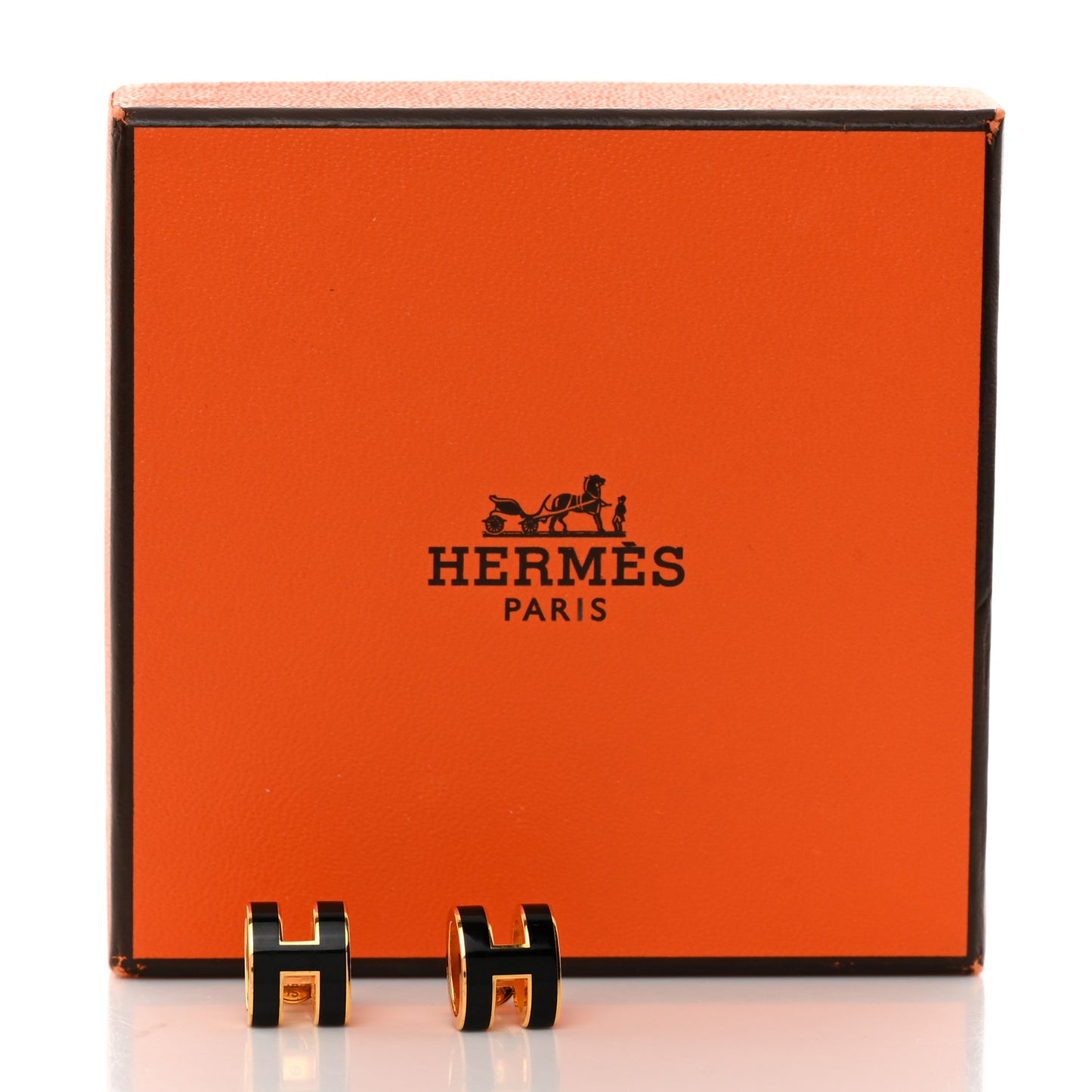Gold Lacquered Pop H Earrings Black