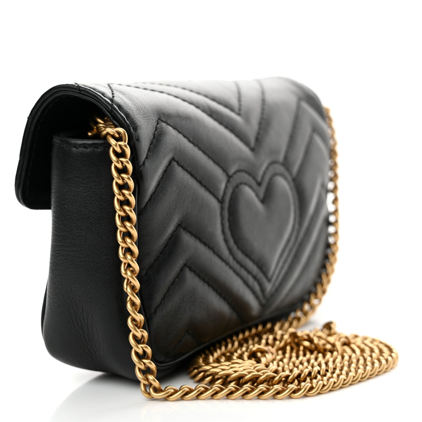 Calfskin Matelasse Super Mini GG Marmont Shoulder Bag Black