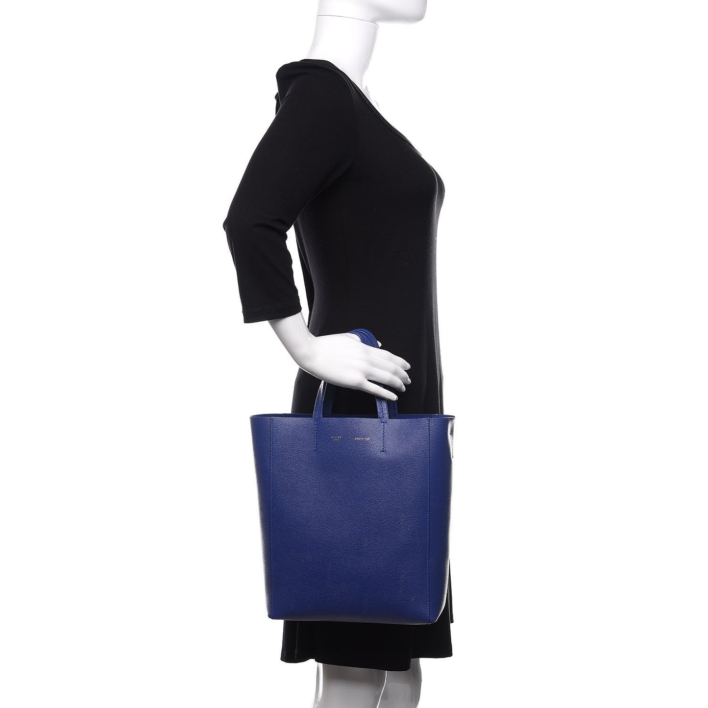 Grained Calfskin Small Vertical Cabas Indigo