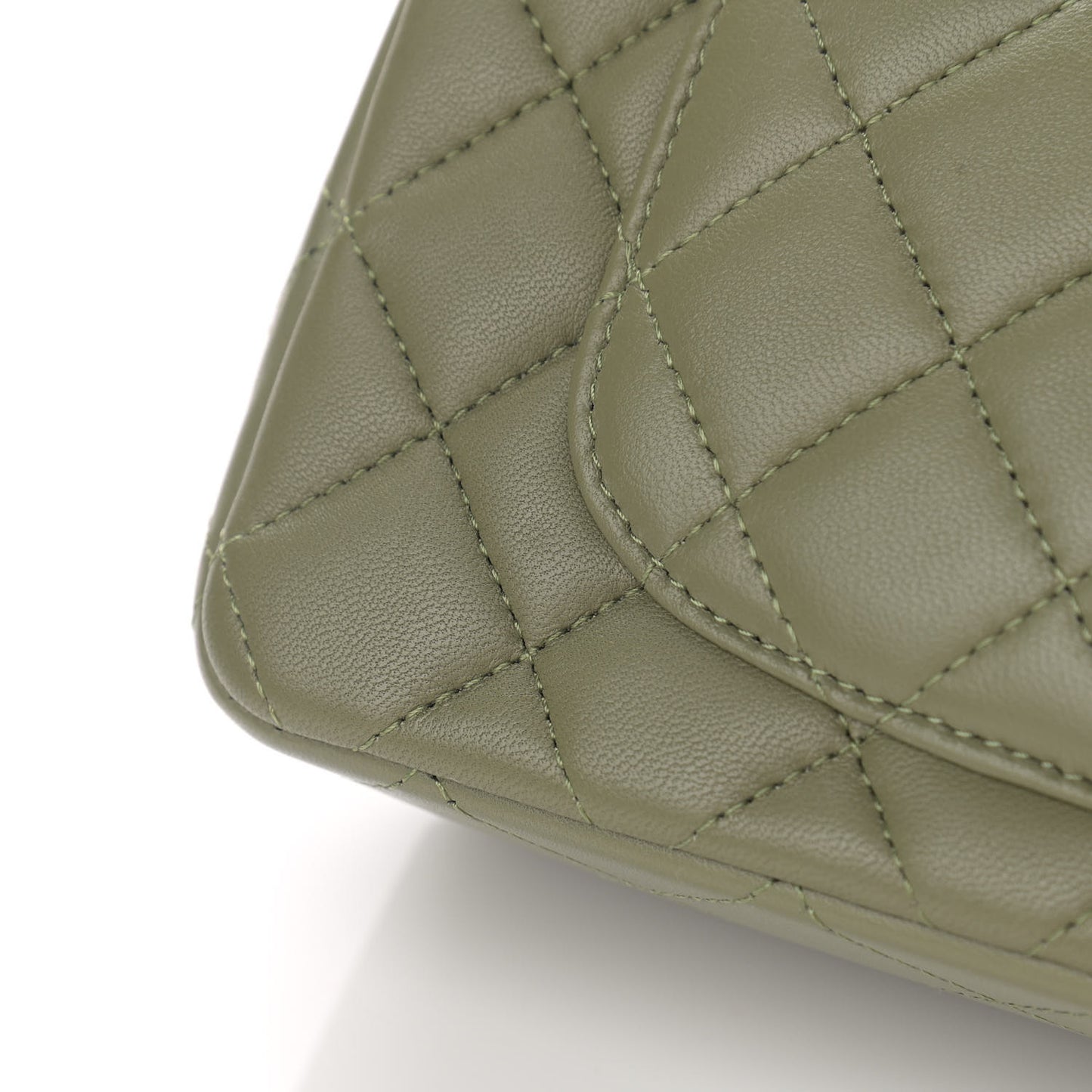 Lambskin Quilted Mini Rectangular Flap Khaki
