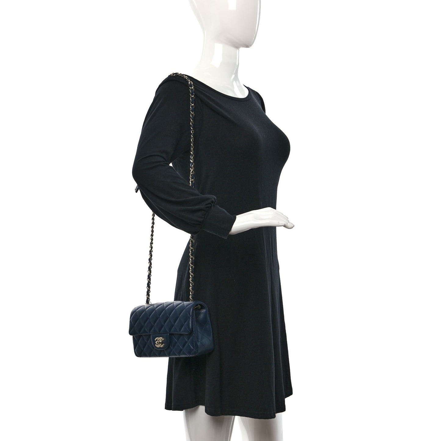 Lambskin Quilted Mini Rectangular Flap Navy