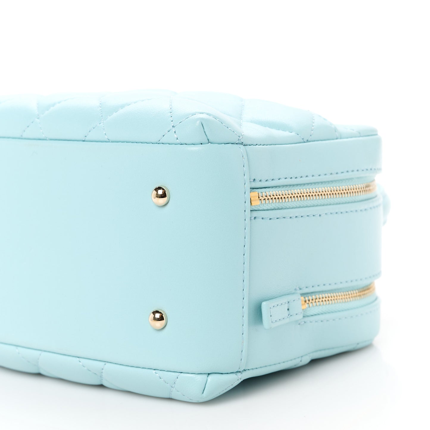Lambskin Quilted Small Trendy CC Bowling Bag Light Blue