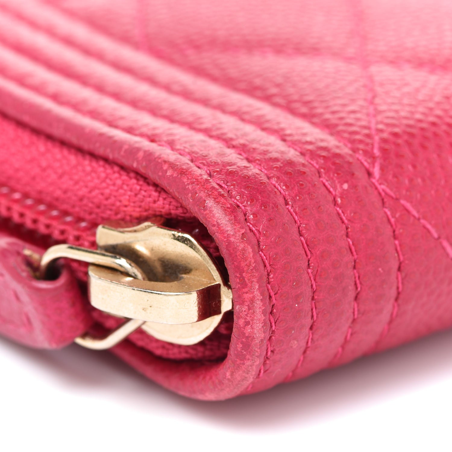 Chanel Caviar Quilted Boy Zip Around Coin Purse Wallet Fuchsia 8 of 11