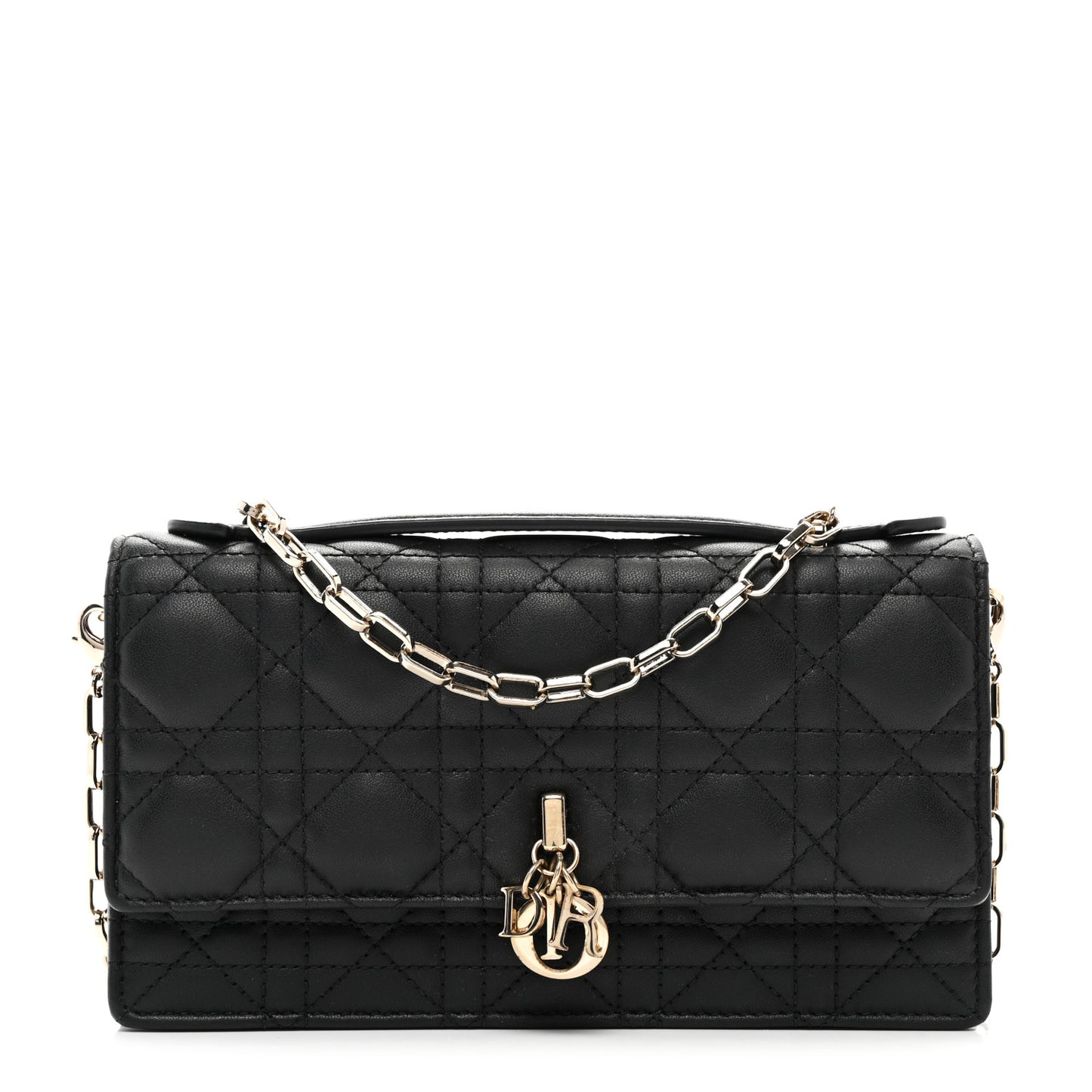 Lambskin Cannage Miss Dior Chain Pouch Black