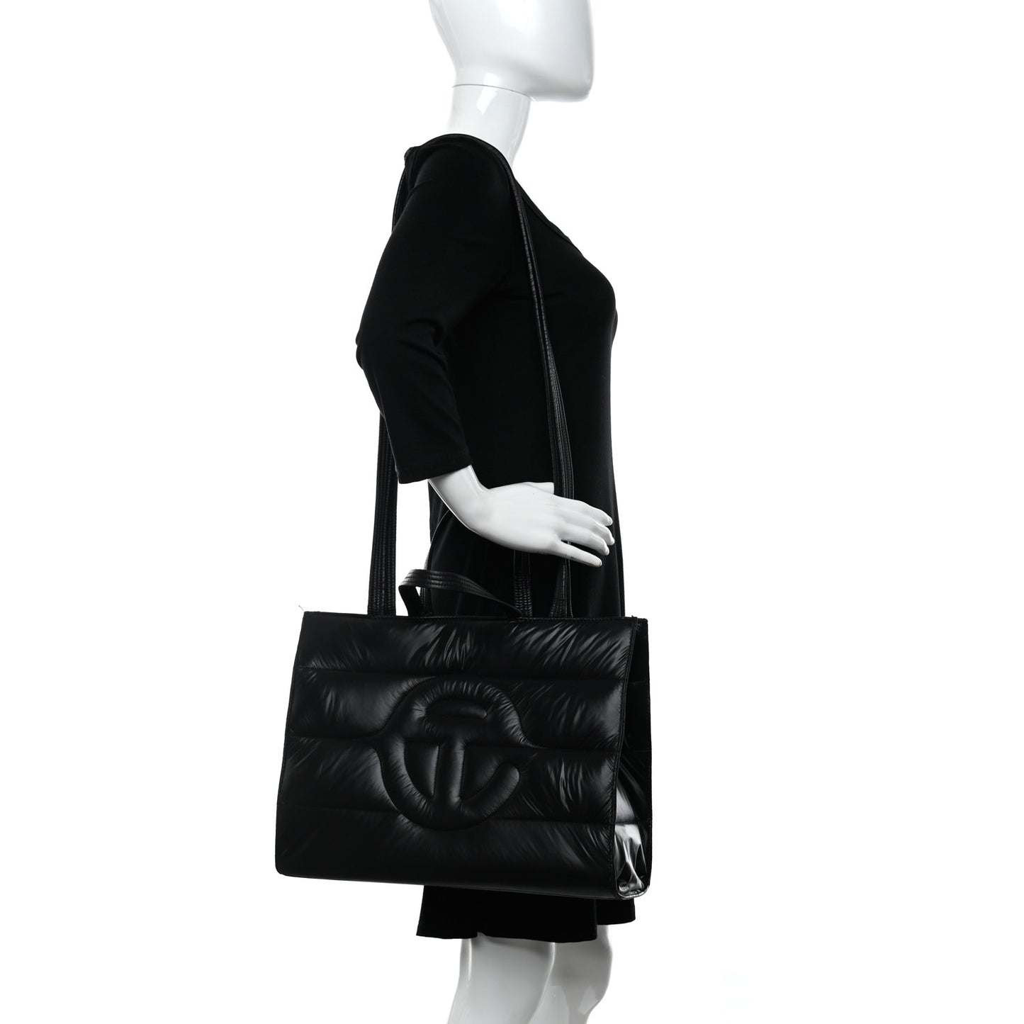 Nylon Medium Puff Shopping Bag Black