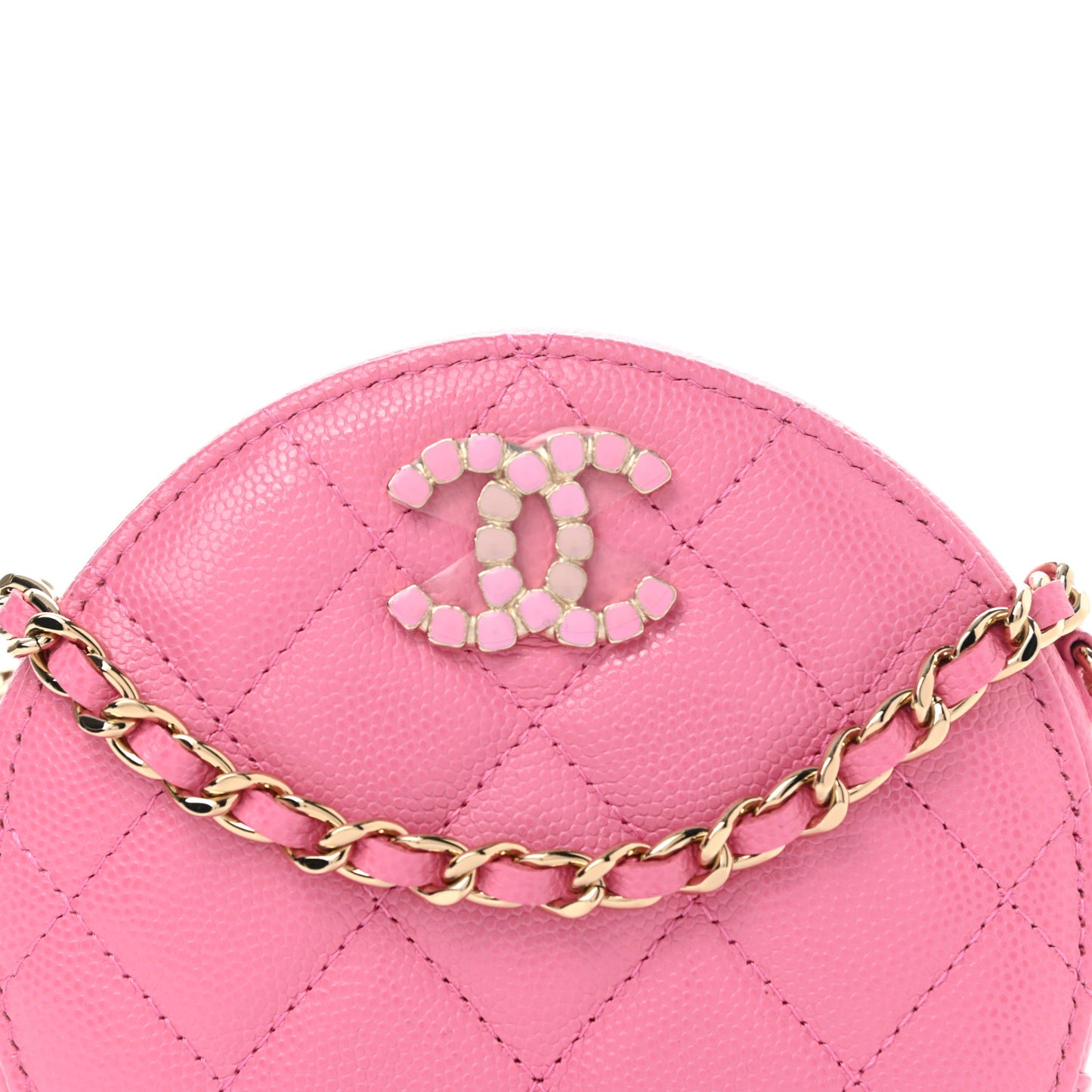 Caviar Quilted Gripoix CC Round Clutch With Chain Pink