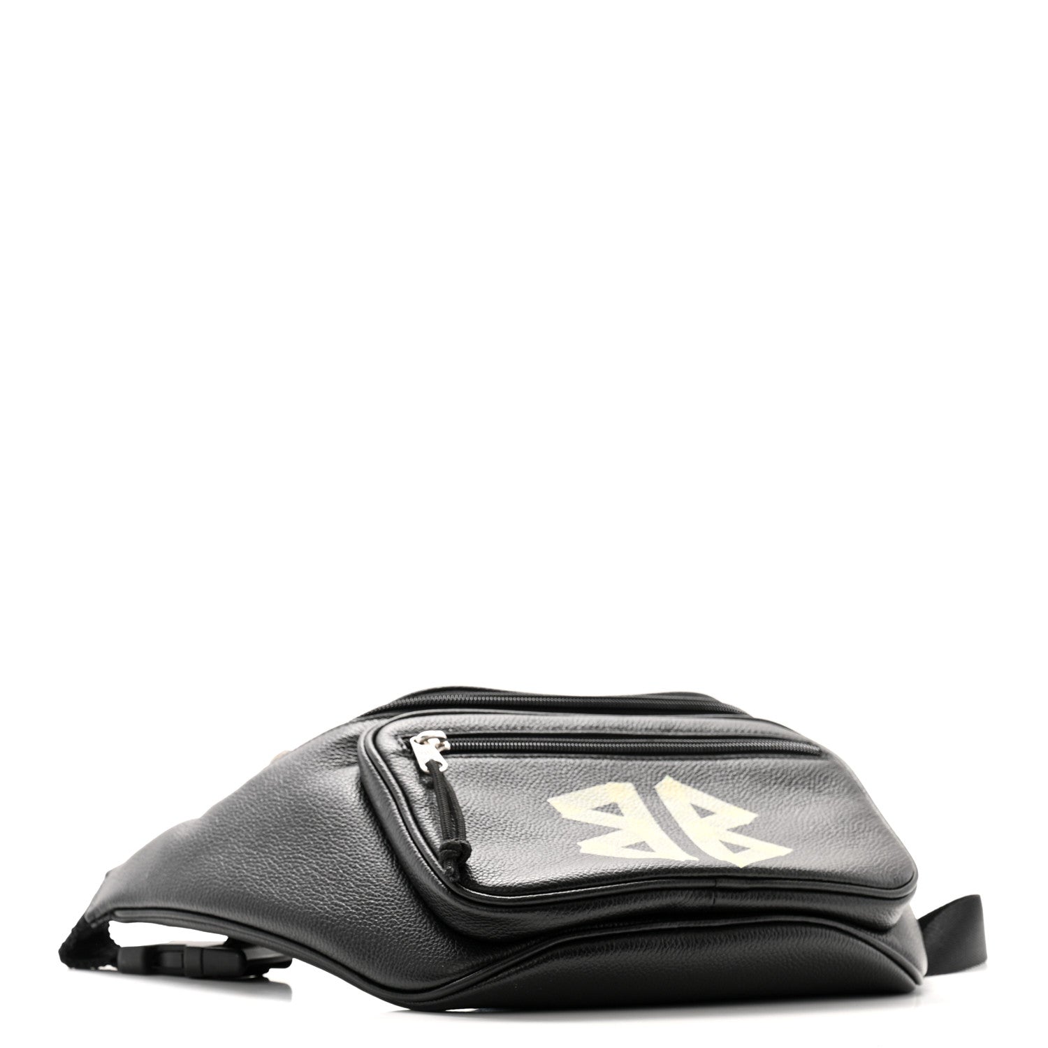 Balenciaga Grained Calfskin Tape Logo Explorer Belt Bag Black White 4 of 11