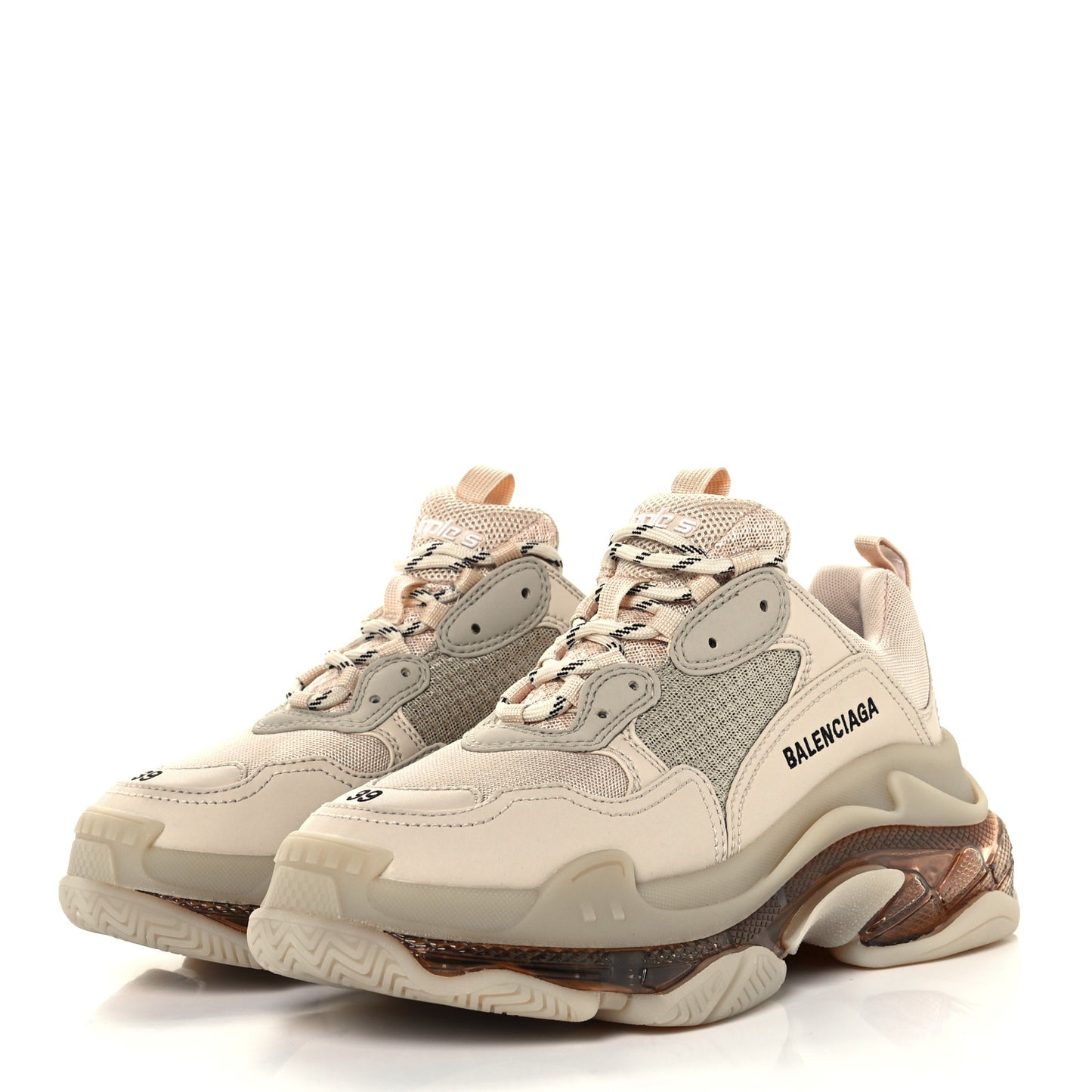 Fabric Mesh Clear Sole Womens Triple S Sneakers 39 Beige