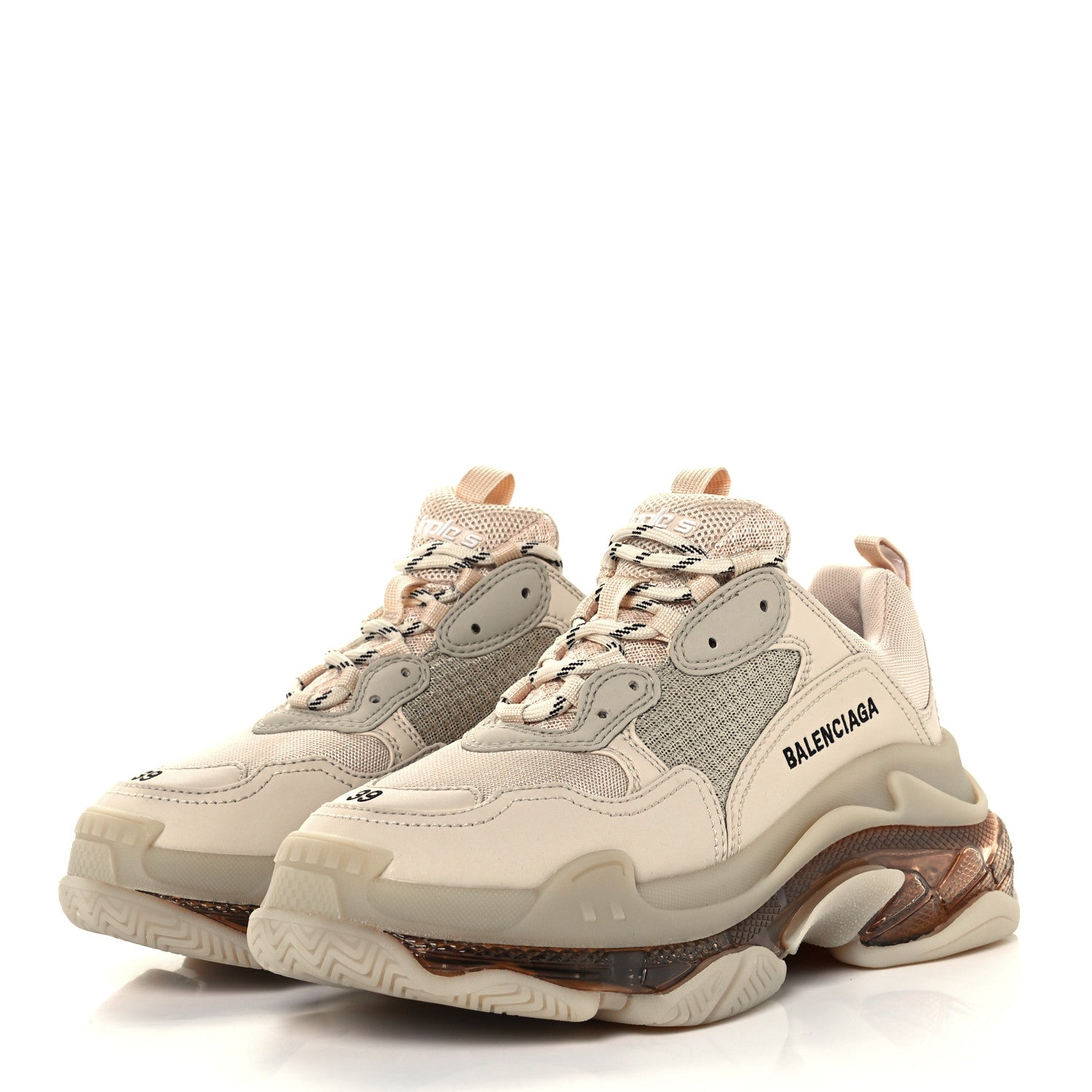 Balenciaga Fabric Mesh Clear Sole Womens Triple S Sneakers 39 Beige 2 of 10