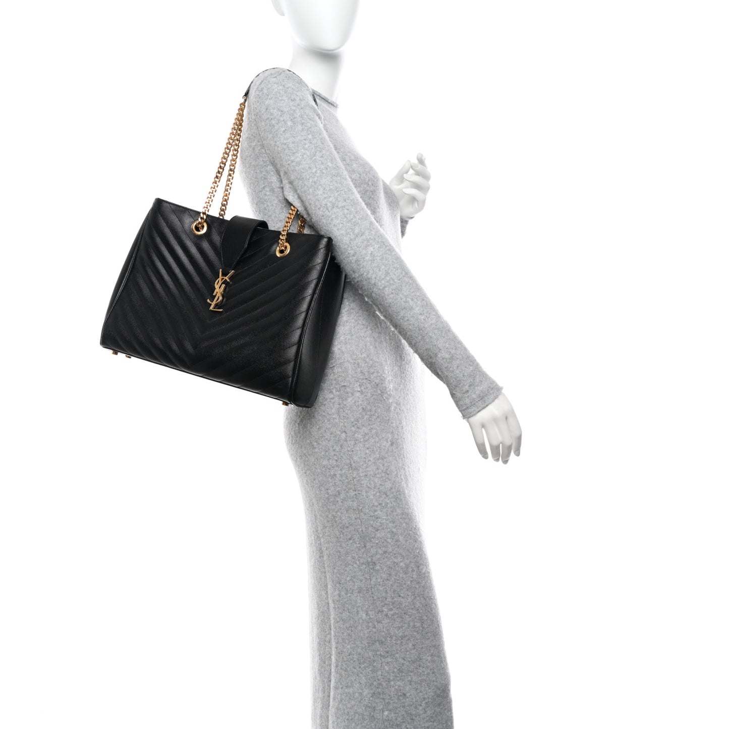 Grain De Poudre Matelasse Chevron Monogram Shopping Bag Black