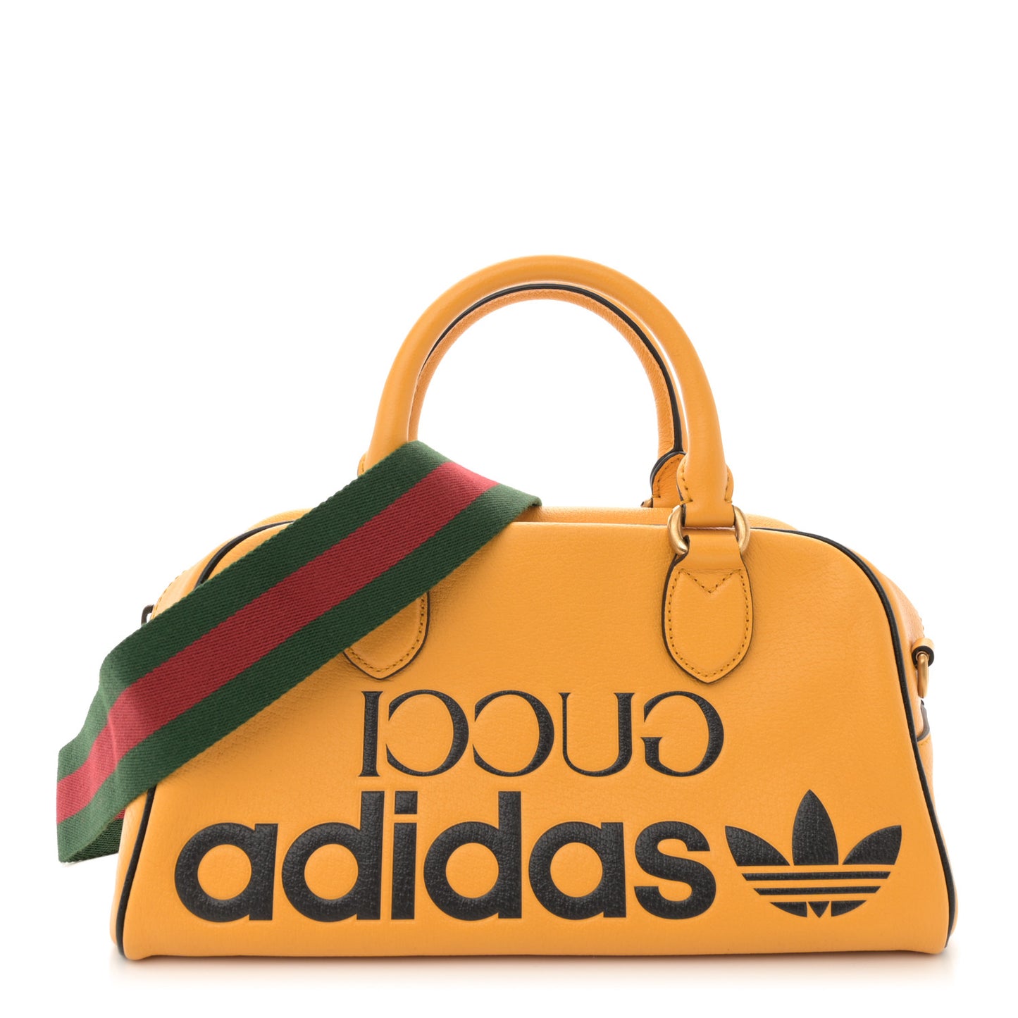 X ADIDAS Textured Dollar Calfskin Web Trefoil Logo Embossed Mini Bowling Bag Crop Black