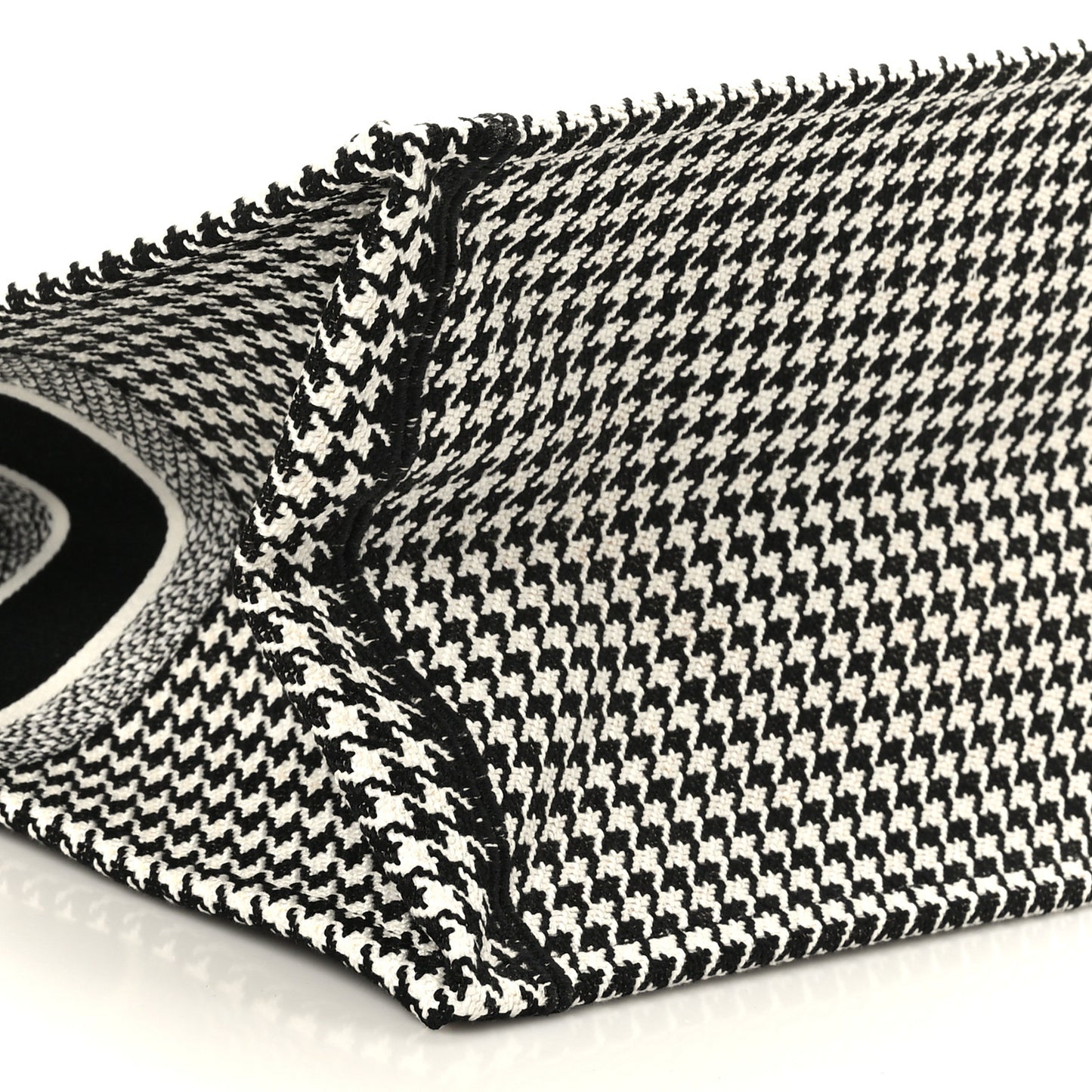 Canvas Houndstooth Embroidered Large Book Tote Black White