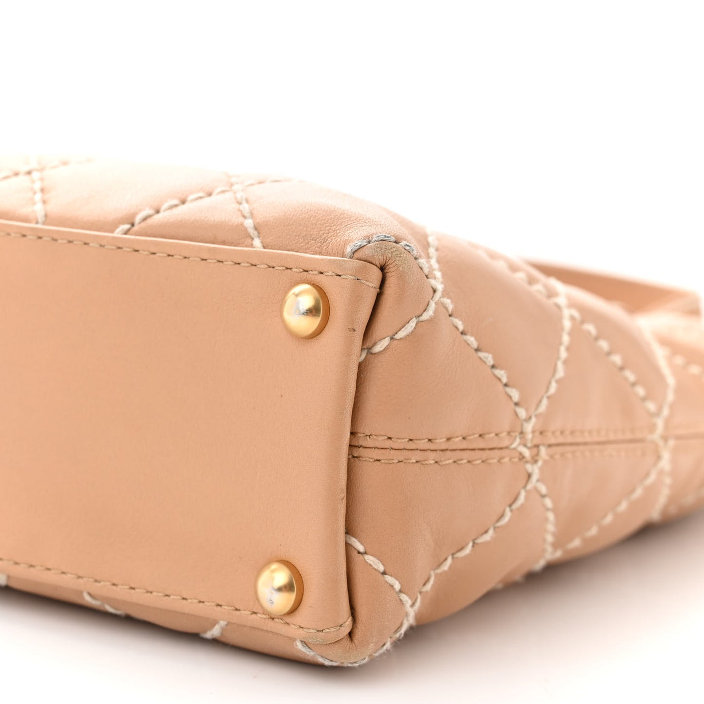 Calfskin Quilted Surpique Stitch Small Tote Beige