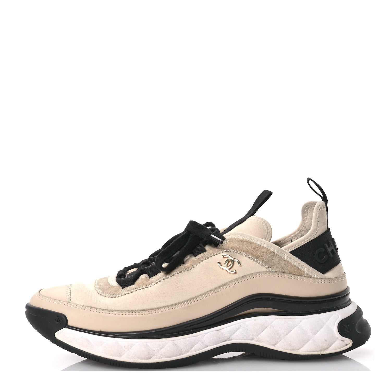 Chanel Velvet Calfskin Mixed Fibers CC Sneakers 40.5 Beige 1662273