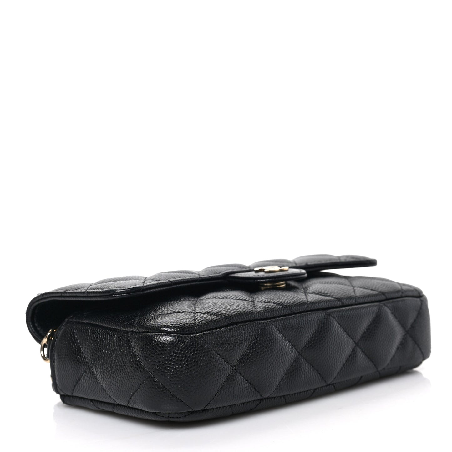Caviar Quilted Flap Phone Holder With Chain Black