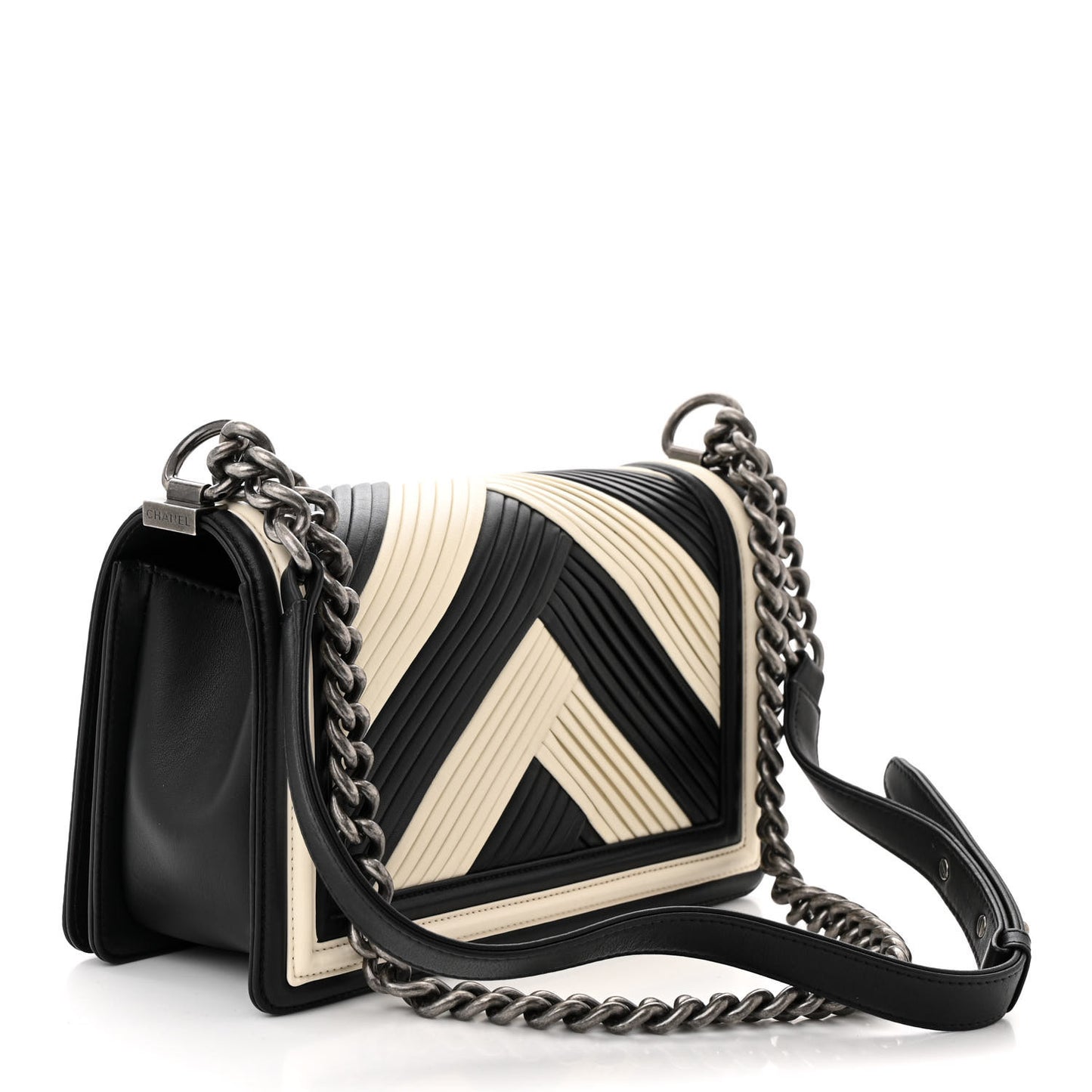 Calfskin Pleated Medium Boy In Rome Flap Black White