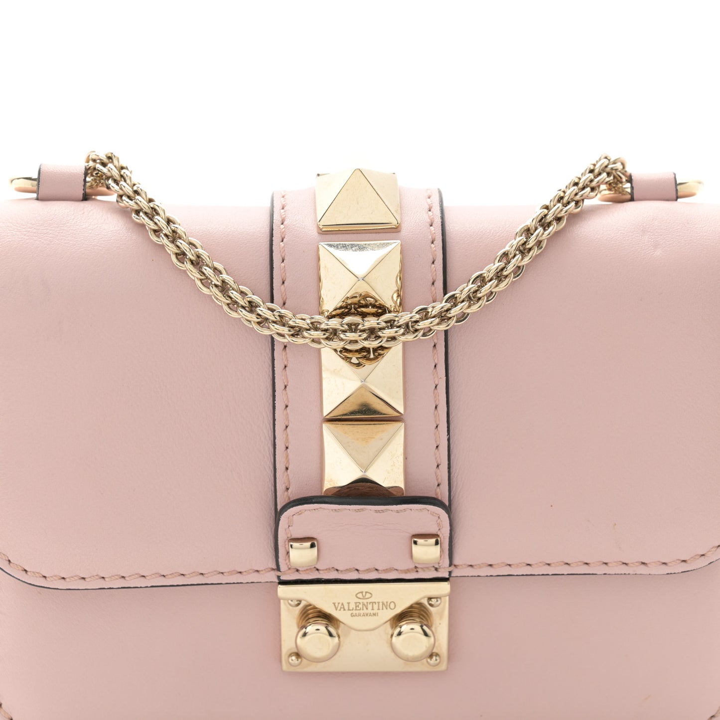 Vitello Small Glam Lock Rockstud Flap Poudre