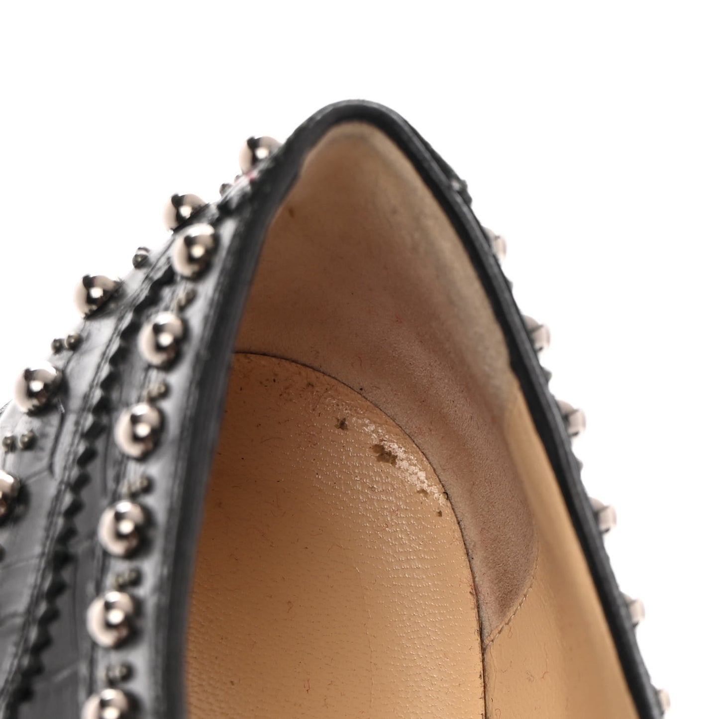 Croc Calfskin Embossed Womens Studded Crapadonna Oxfords 37 Black