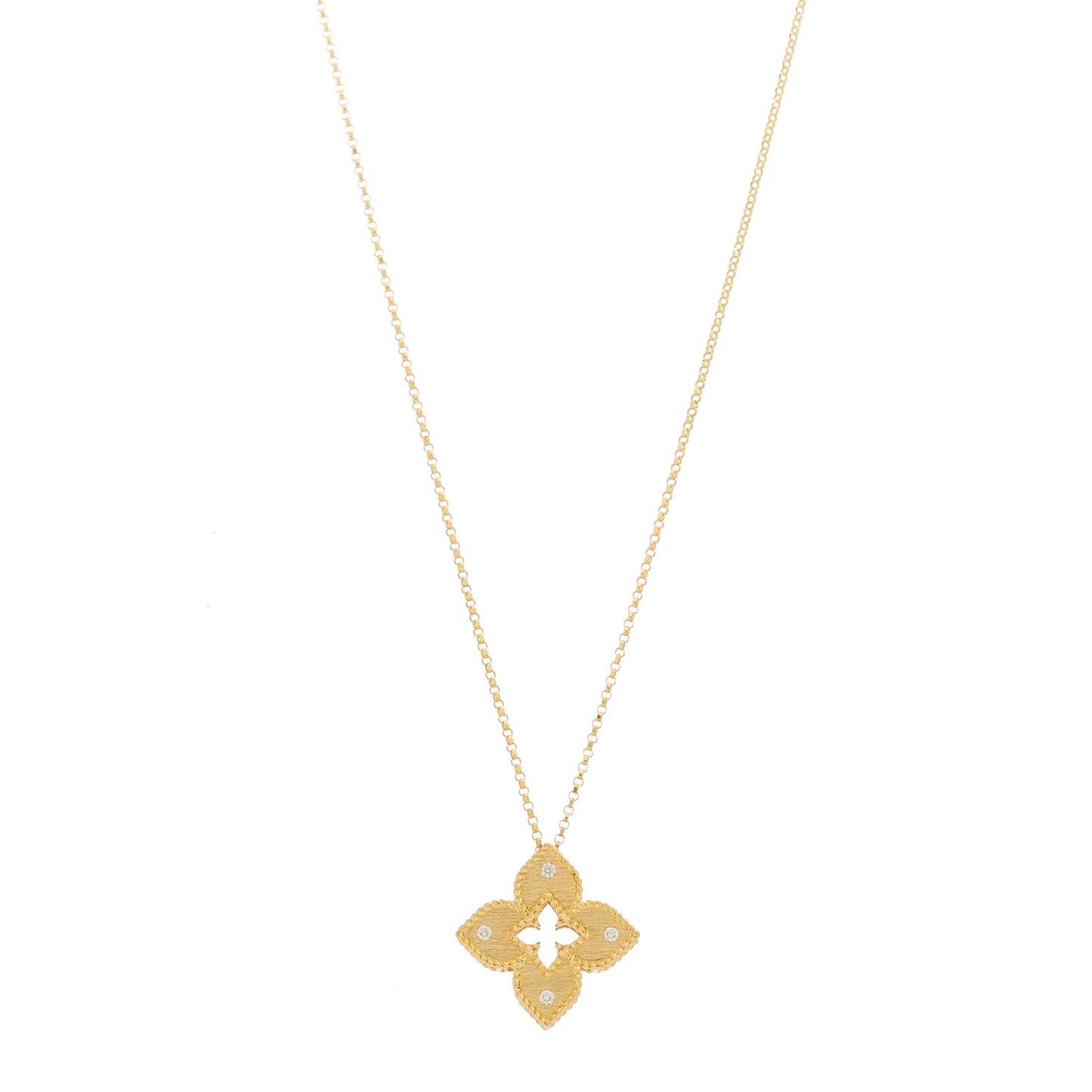 18K Yellow Gold Diamond Medium Venetian Princess Flower Pendant Necklace