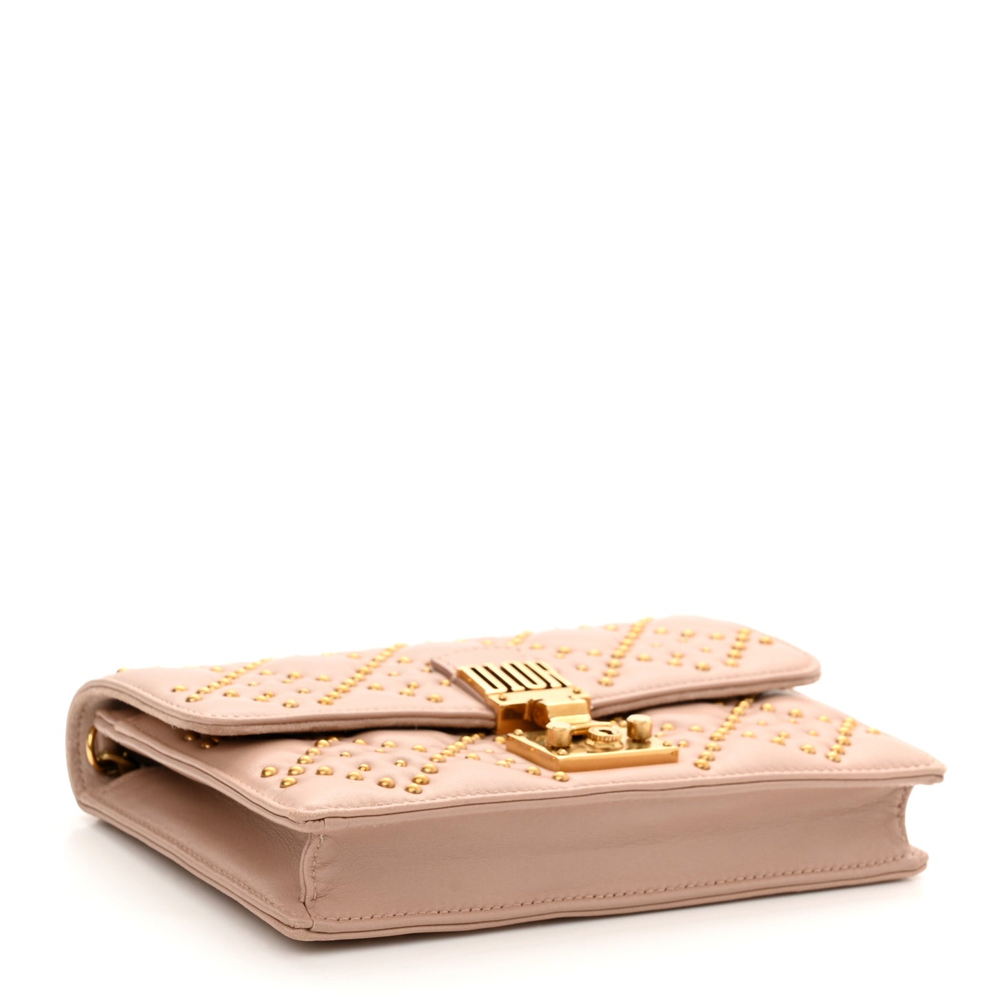 Lambskin Cannage Studded Dioraddict Wallet on Chain Clutch Nude