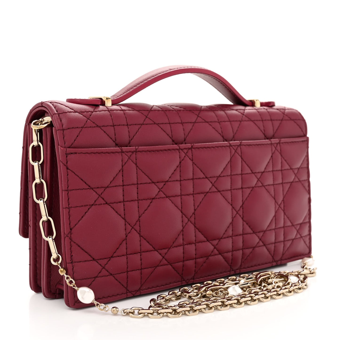 Lambskin Cannage Mini My Dior Top Handle Clutch Burgundy