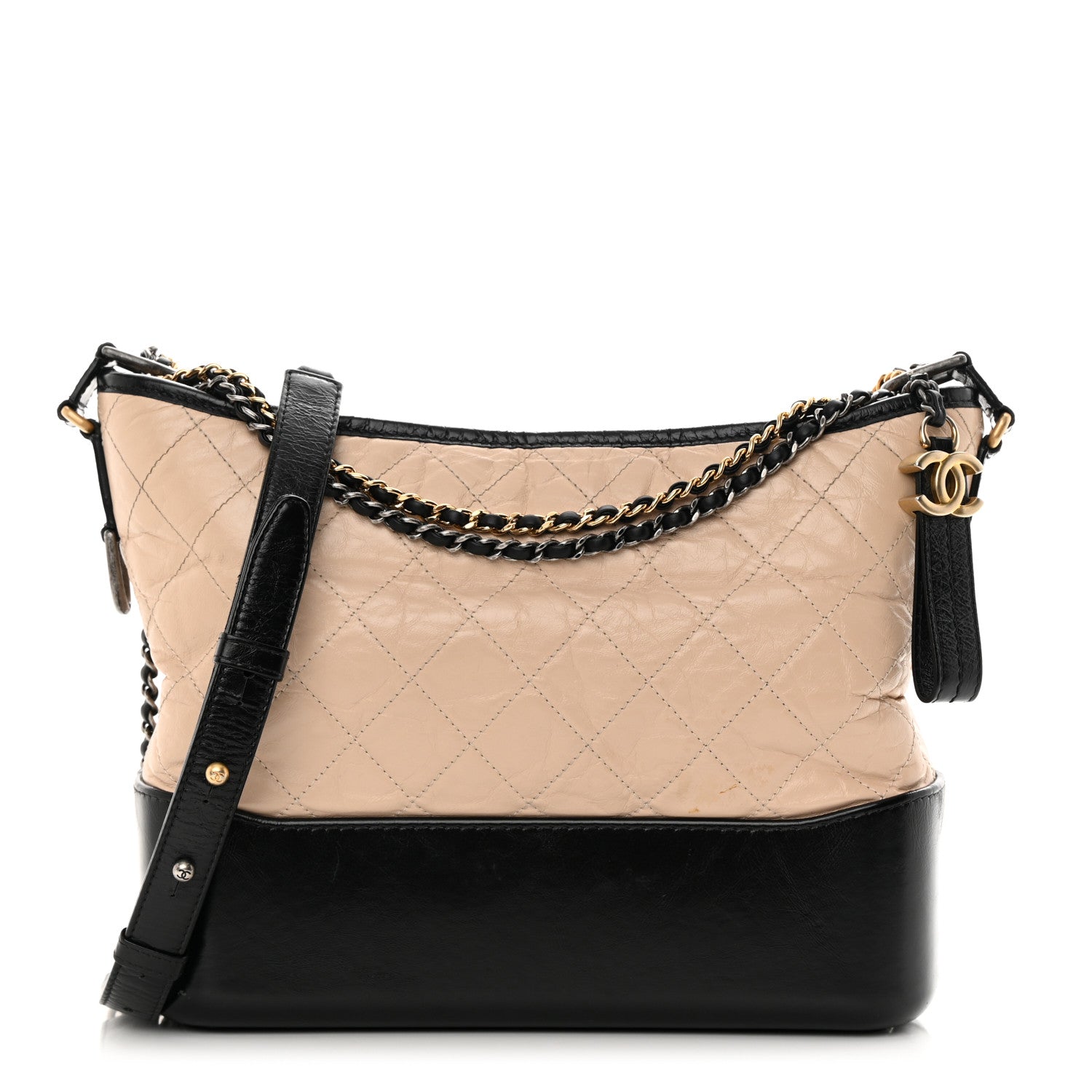 Chanel Aged Calfskin Quilted Medium Gabrielle Hobo Beige Black 1 of 15