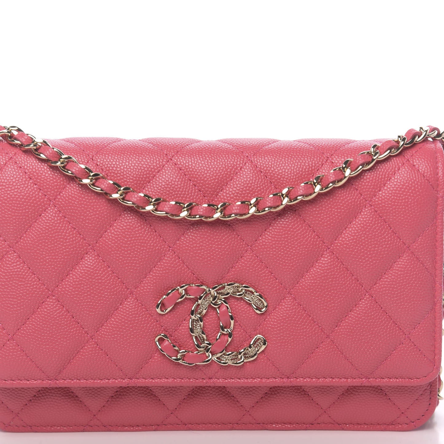 Caviar Quilted French New Wave Chain CC Wallet On Chain WOC Pink